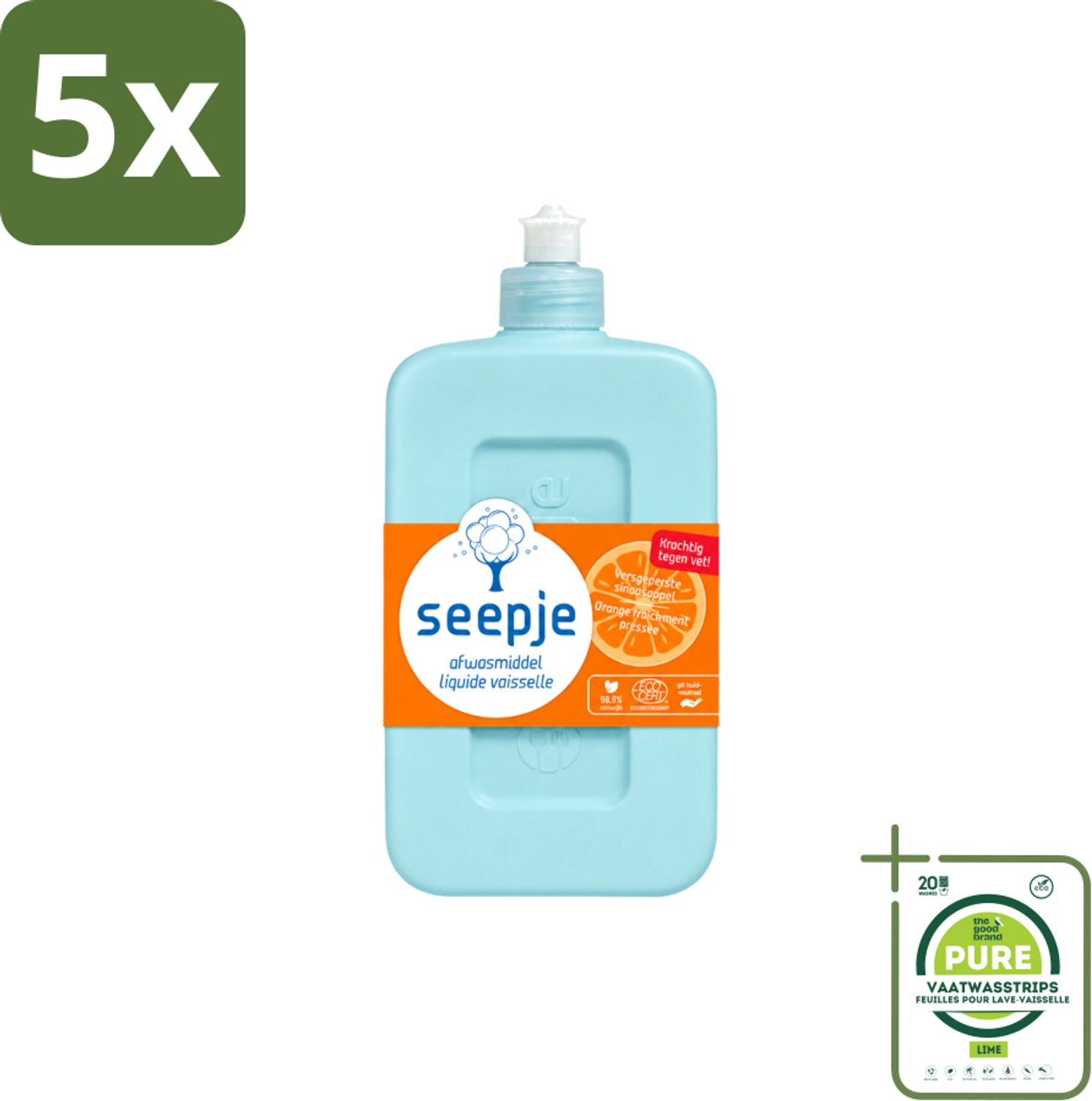 5 x Seepje - Afwasmiddel - Krachtige Reiniging - Versgeperste Sinaasappel Geur - 500 ml - Grootverpakking - Vaatwasstrips - Afwasmiddel - Vaat Reinigen - Natuurlijk Afwasmiddel - Sinaasappel Geur - Milieuvriendelijk