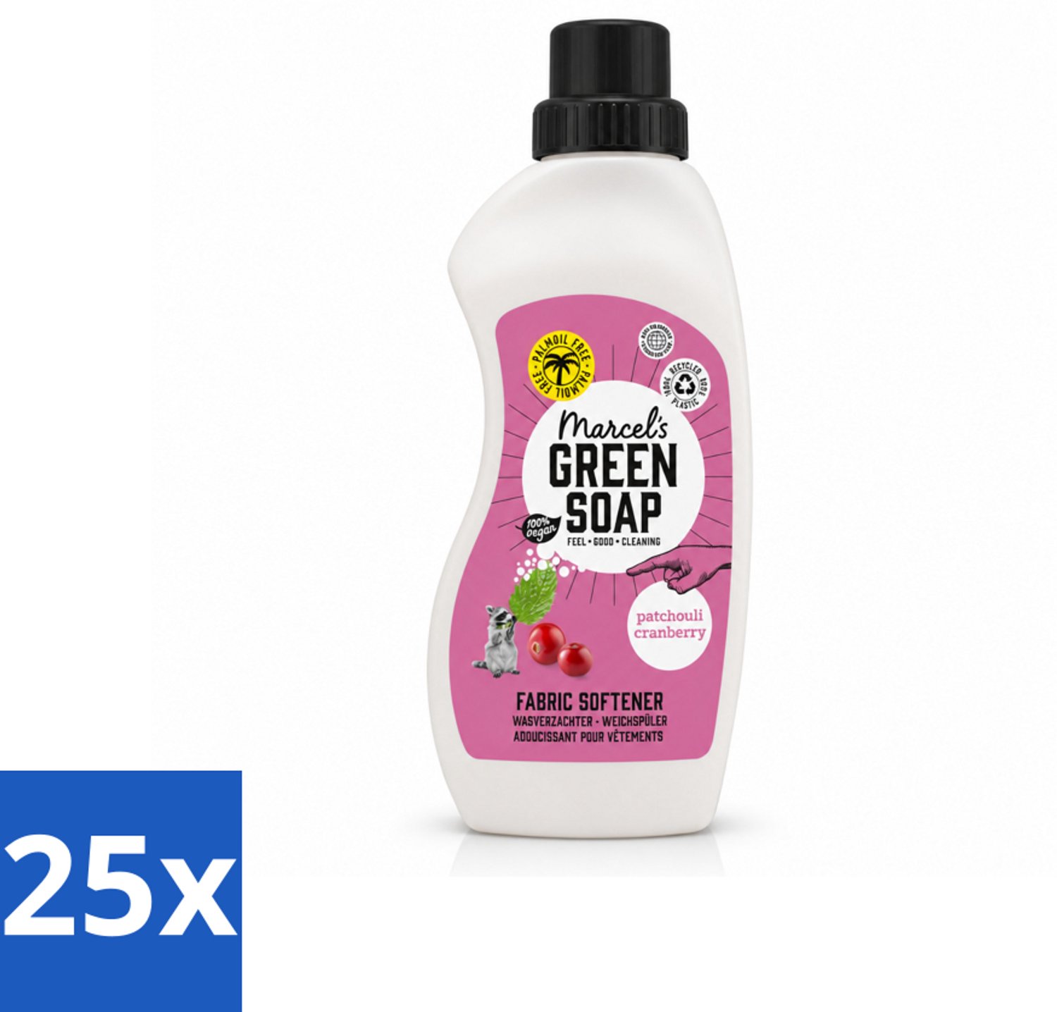 25 x Marcel's Green Soap - Wasverzachter - Patchouli & Cranberry - Zachte frisheid - 30 Wasbeurten - 750 ml - Voordeelverpakking - 25 stuks