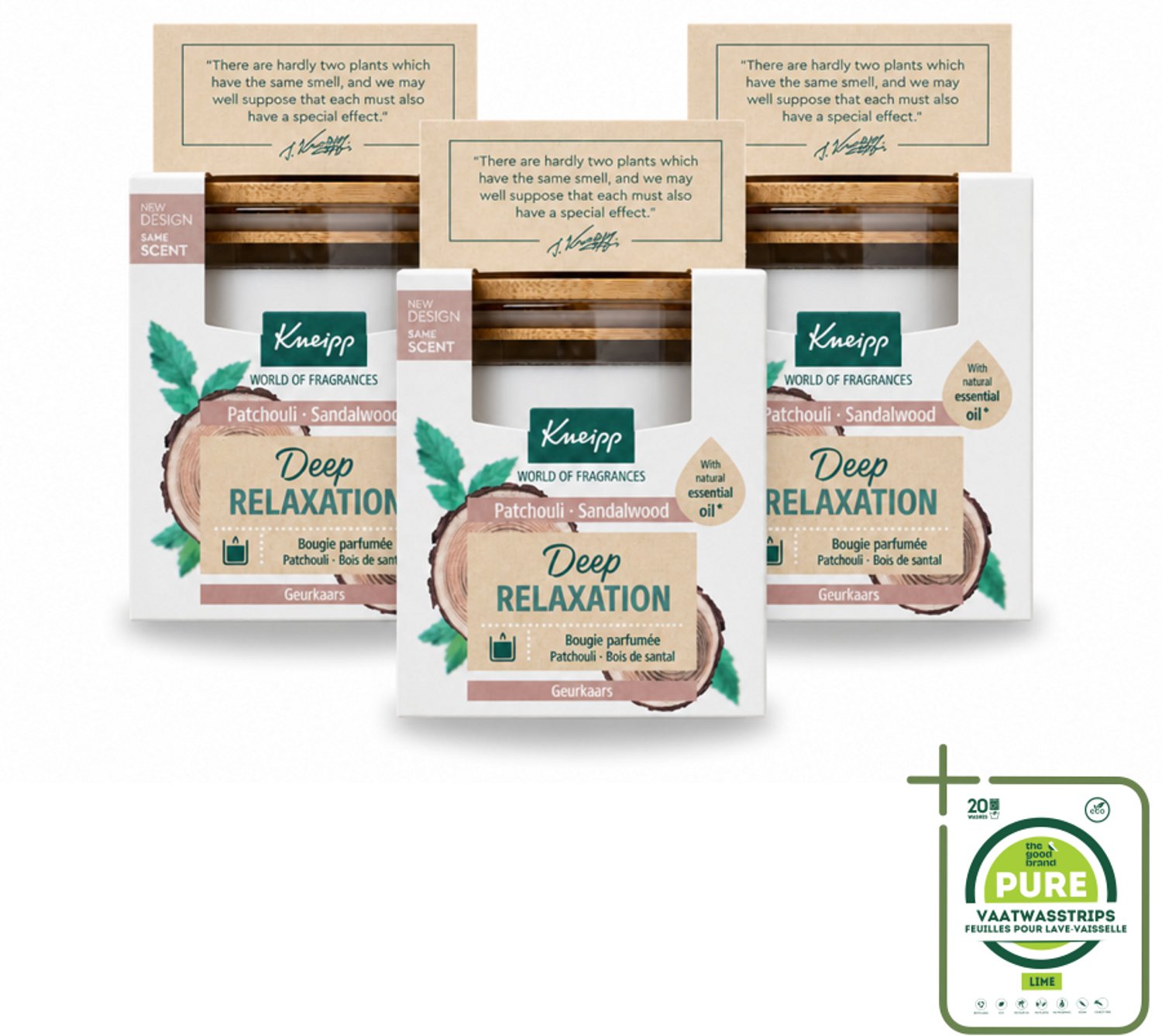 3 x Kneipp - Geurkaars - Deep Relaxation - Sandelhout & Patchouli - 20 branduren - Grootverpakking - Vaatwasstrips - Geurkaars - Ontspanning - Sandelhout - Patchouli - Wellness