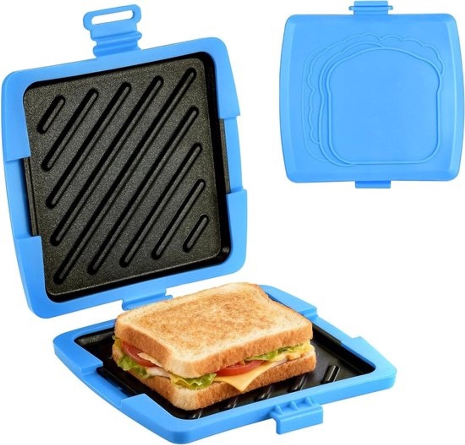 Magnetron-toastiemaker - Sandwichbroodrooster - Snelle lunch maken - Verwijderbare platen - 16 x 16cm - Blauw