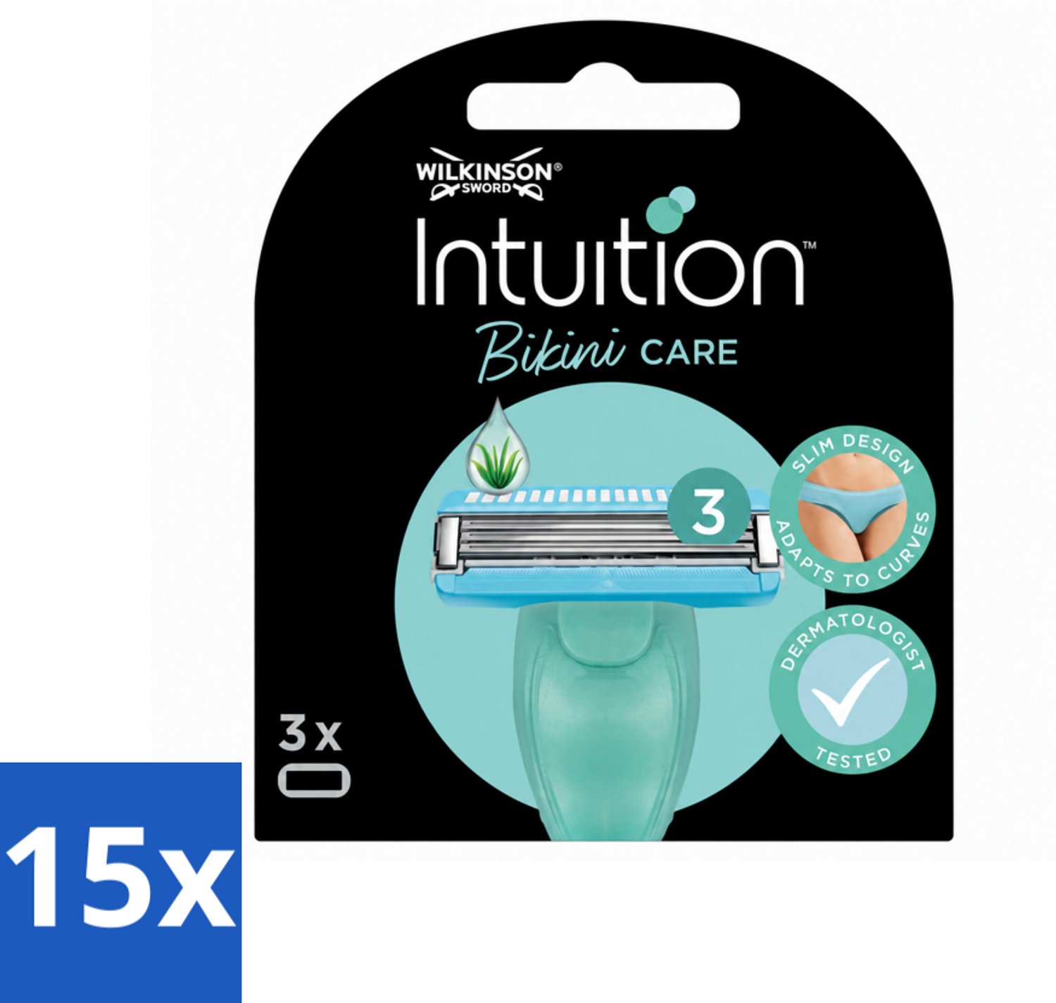 15 x Wilkinson Intuition - Navulmesjes - Bikini Care Duo - Praktisch - 3 mesjes - Voordeelverpakking - 15 stuks