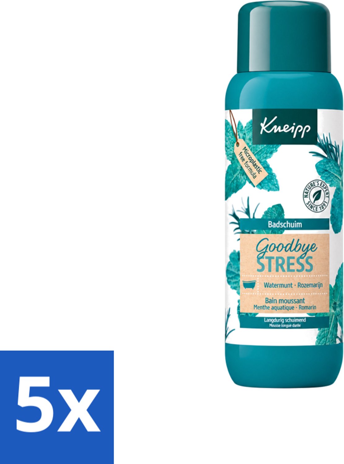 5 x Kneipp - Badschuim - Goodbye Stress - Watermunt & Rozemarijn - 400 ml - Voordeelverpakking - 5 stuks
