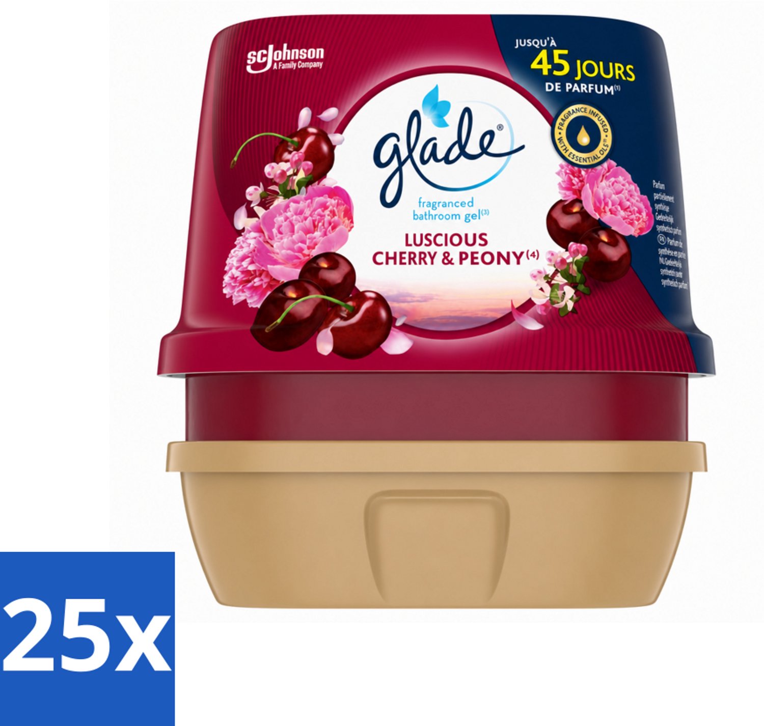25 x Glade - Badkamer Gel - Luscious Kers & Pioenroos - 180 g - Voordeelverpakking - 25 stuks