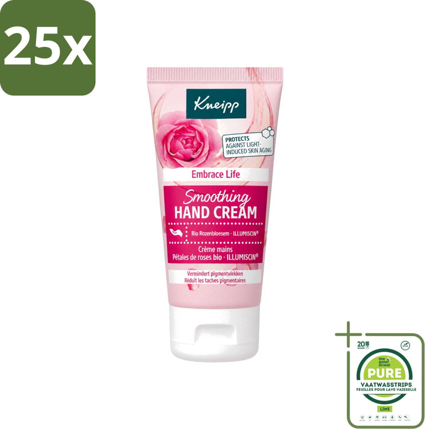 25 x Kneipp - Handcrème - Embrace Life - Anti‑Aging (ILLUMISCIN) - 50 ml - Grootverpakking - Vaatwasstrips - Handcrème - Anti-ouderdom - Pigmentvlekken - Huidveroudering - Vitamine E