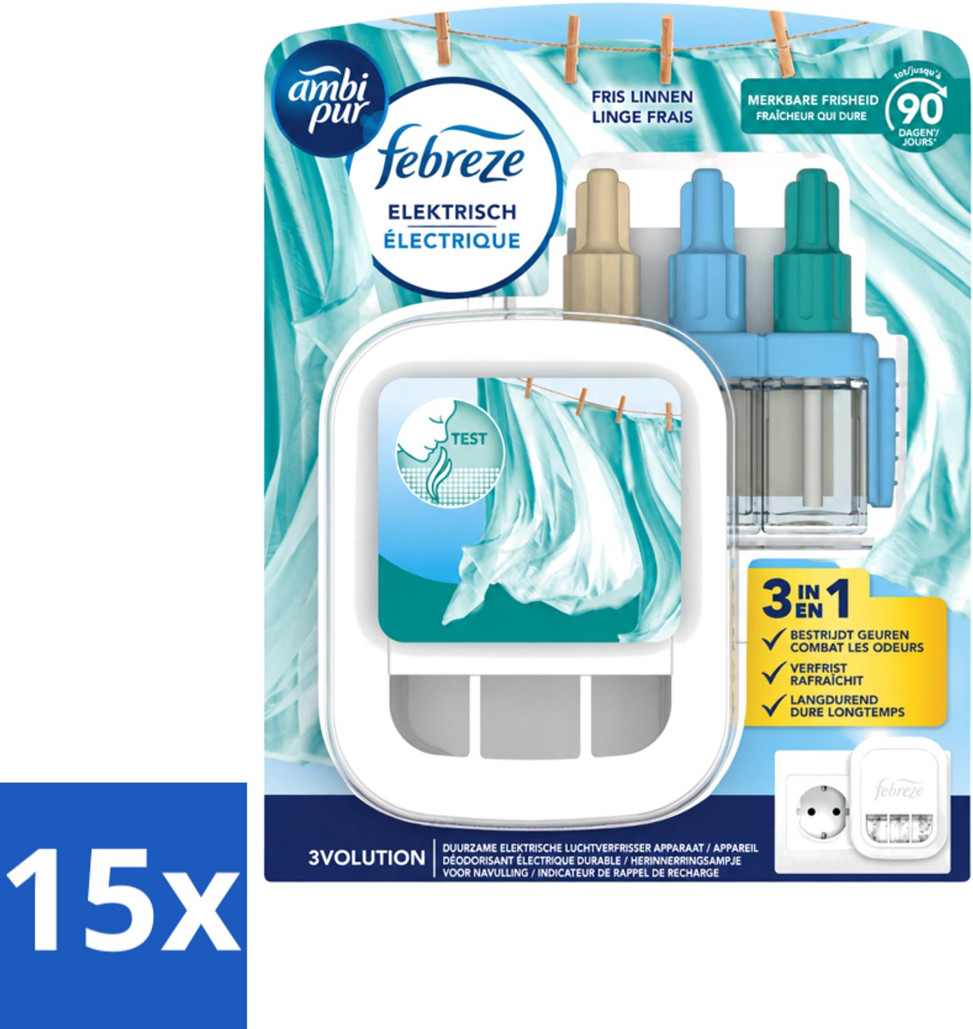 15 x Ambi Pur - 3Volution - Starterkit - Fresh Linnen - 20 ml - Voordeelverpakking - 15 stuks
