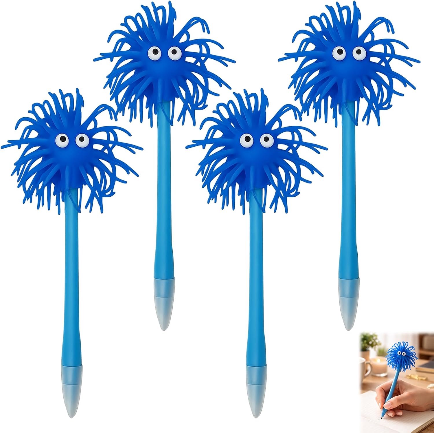 4 stuks grappige balpen, balpen, grappig met cartoondesign en zachte wiebelkop, grappige pennen voor volwassenen, kantoor, feest (blauw)