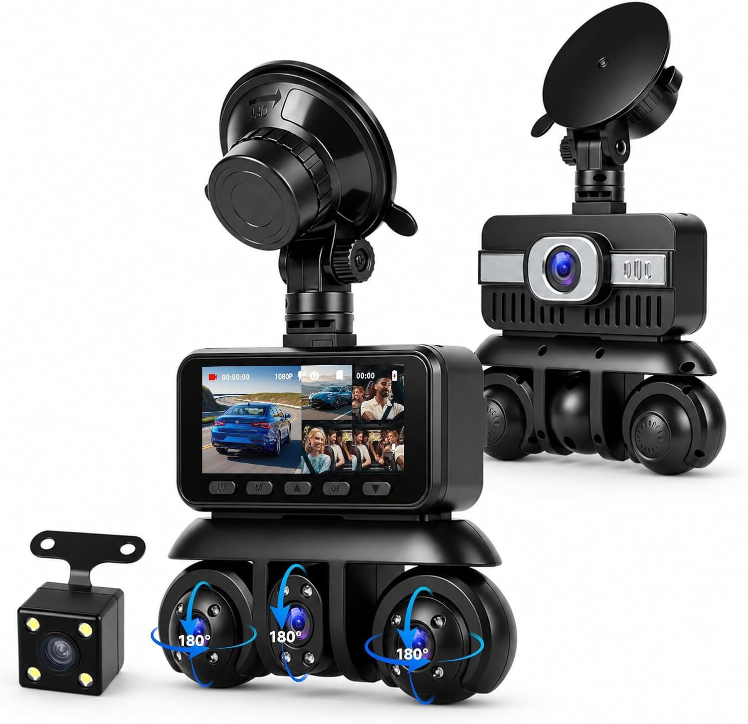 5-kanaals dashcam auto 360°, 1080P voor en achter links rechts