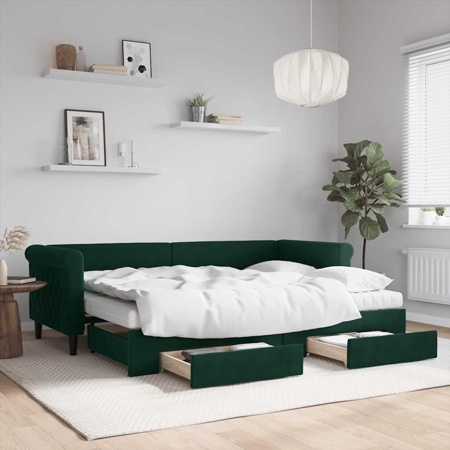 2 in 1 met opbergruimte en schuimmatras onderschuifbed donkergroen 80x200