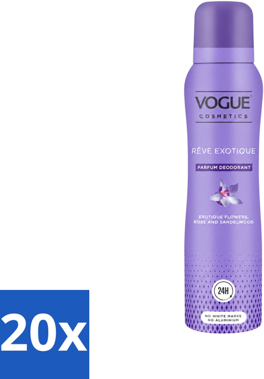 20 x Vogue Cosmetics - Reve Exotique - Parfum Deodorant - 150 ml - Voordeelverpakking - 20 stuks