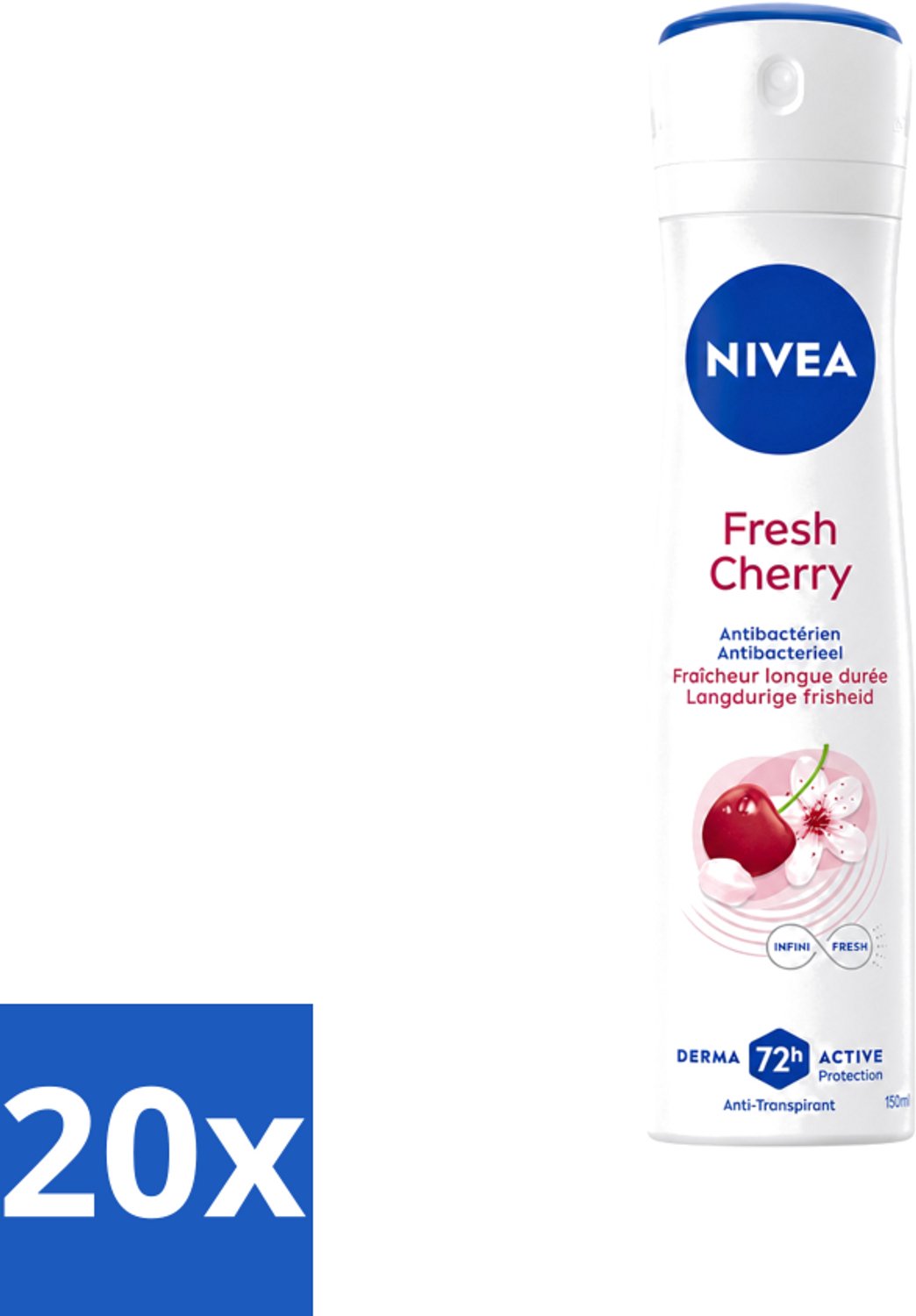 20 x Nivea - Anti-Transpirant Deodorant - Fresh Cherry - 150 ml - Voordeelverpakking - 20 stuks