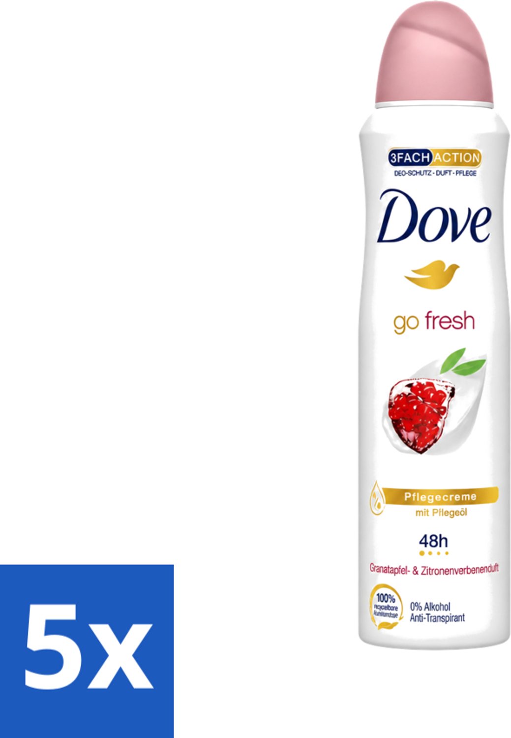 5 x Dove - Deodorant - Go Fresh Granaatappel - Frisse en fruitige geur - 150 ml - Voordeelverpakking - 5 stuks