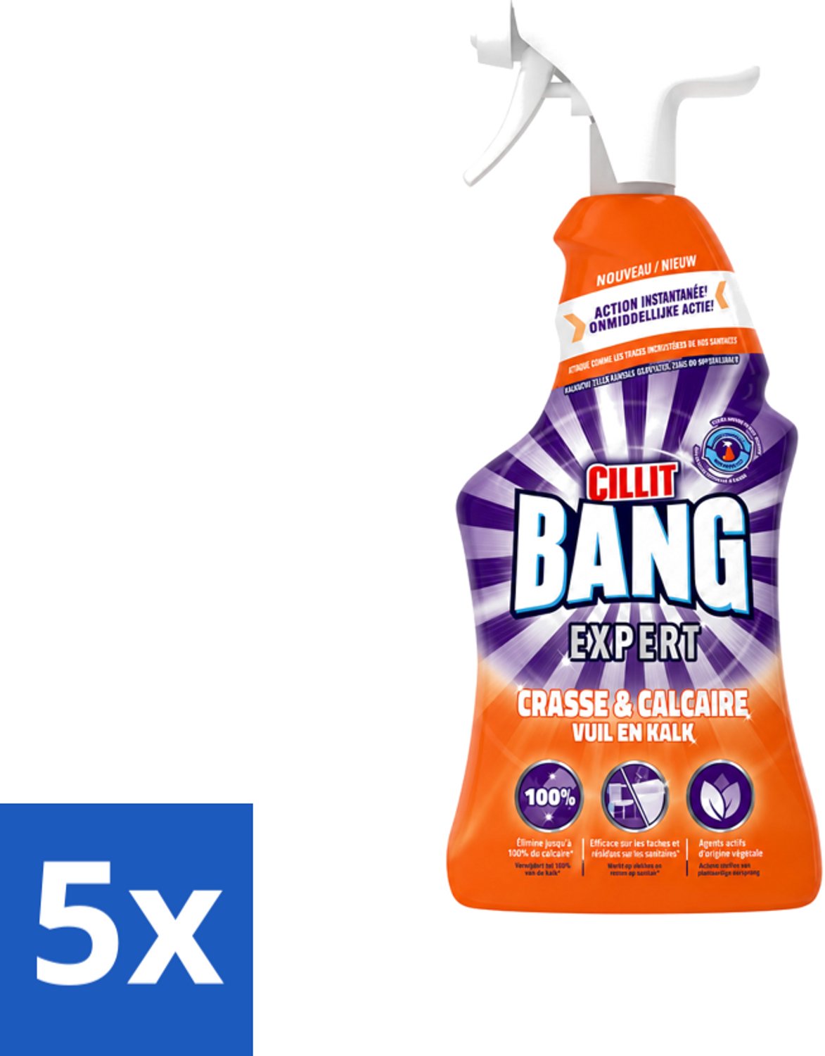 5 x Cillit Bang - Lime & Grime Spray - Verwijdert Vuil en Kalk - 750 ml - Voordeelverpakking - 5 stuks