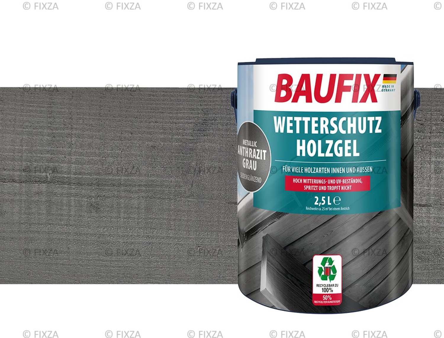 BAUFIX Metallic Houtbeits – Antracietgrijs – Buiten & Binnen Zijdeglans 2,5L – Voor Schutting, Tuinhuis & Blokhut – UV- & Weerbestendig