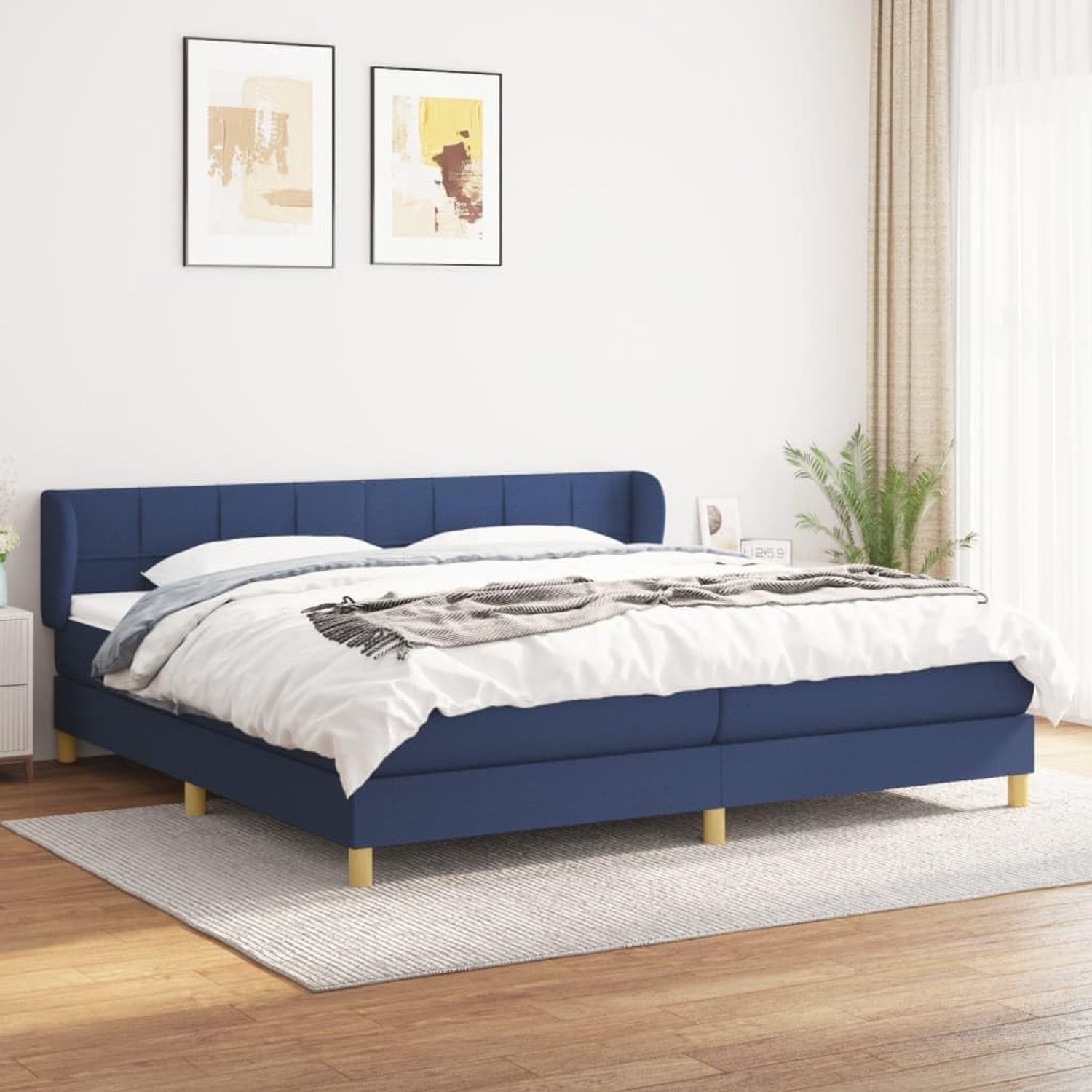 Boxspring met matras stof blauw 200x200 cm pocketvering verstelbaar hoofdbord medium hard matras met topmatras voor rug- en buikslapers slaapkamer