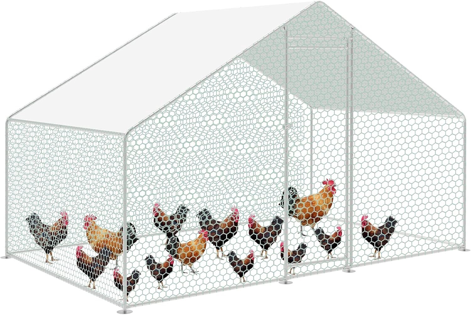 3 x 2 x 2 m, vrijloopren, verzinkt staal, kippenhok, dak, gevogelte hok met zonnedak en deur voor huisdierkooi, kippenkooi, vogelkooi, kleine dieren, planten