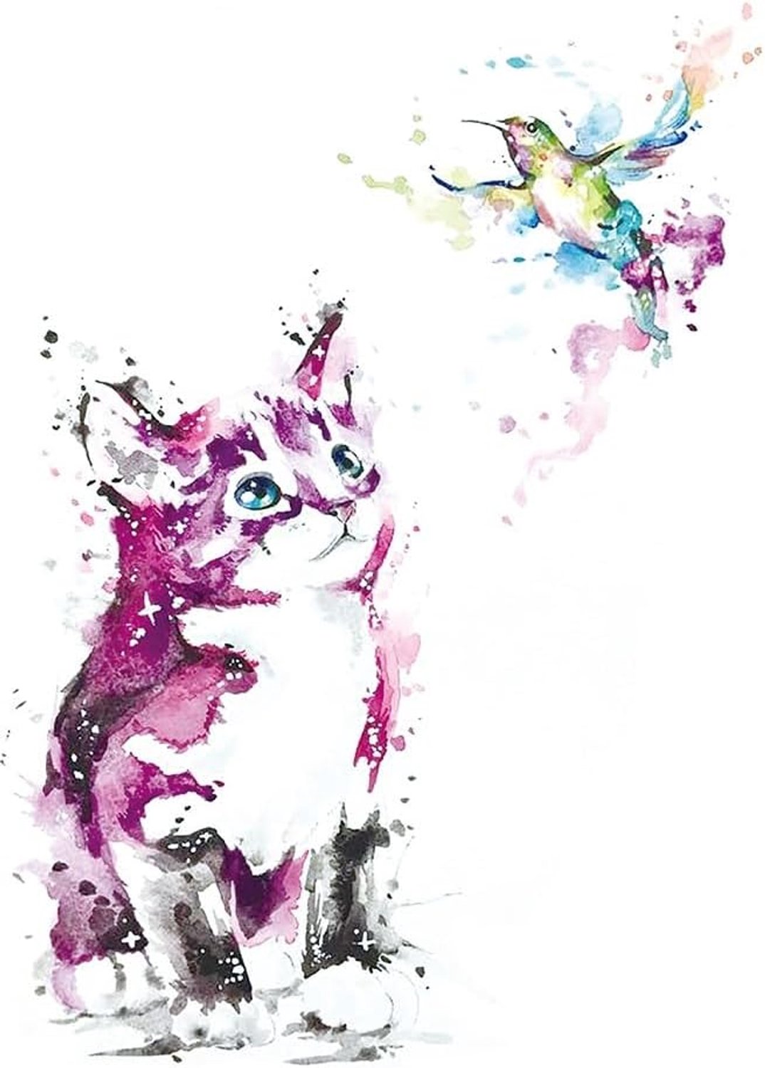 Tijdelijke kat en vogel tattoo waterkleuren tattoo nep tattoo waterverf kat en vogel tattoo KM166