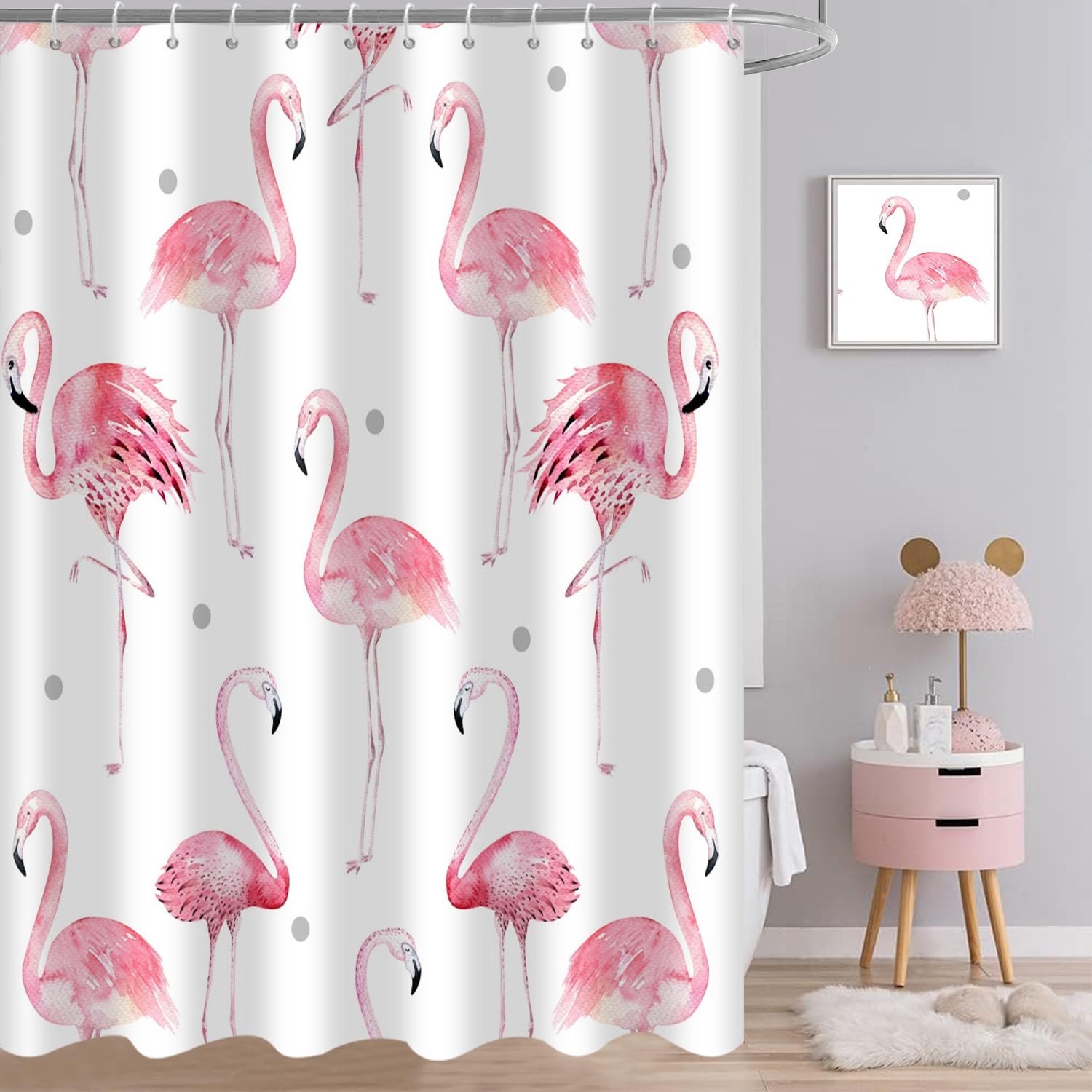 Douchegordijn 180x200 cm - Roze Flamingo, Waterdicht en Schimmelbestendig