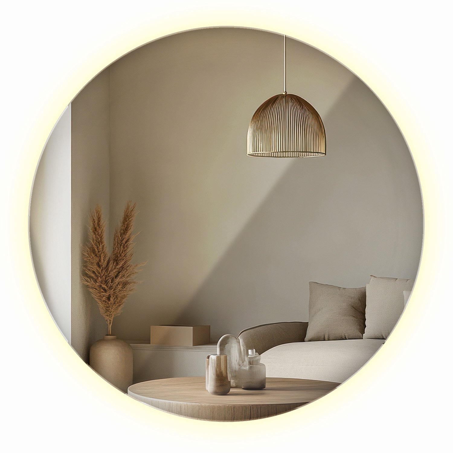 WallMuralia - Spiegel Rond - 40 cm - Grote Ronde Spiegel LED - Wandspiegel LED Neutraal licht - Decoratieve wandspiegel