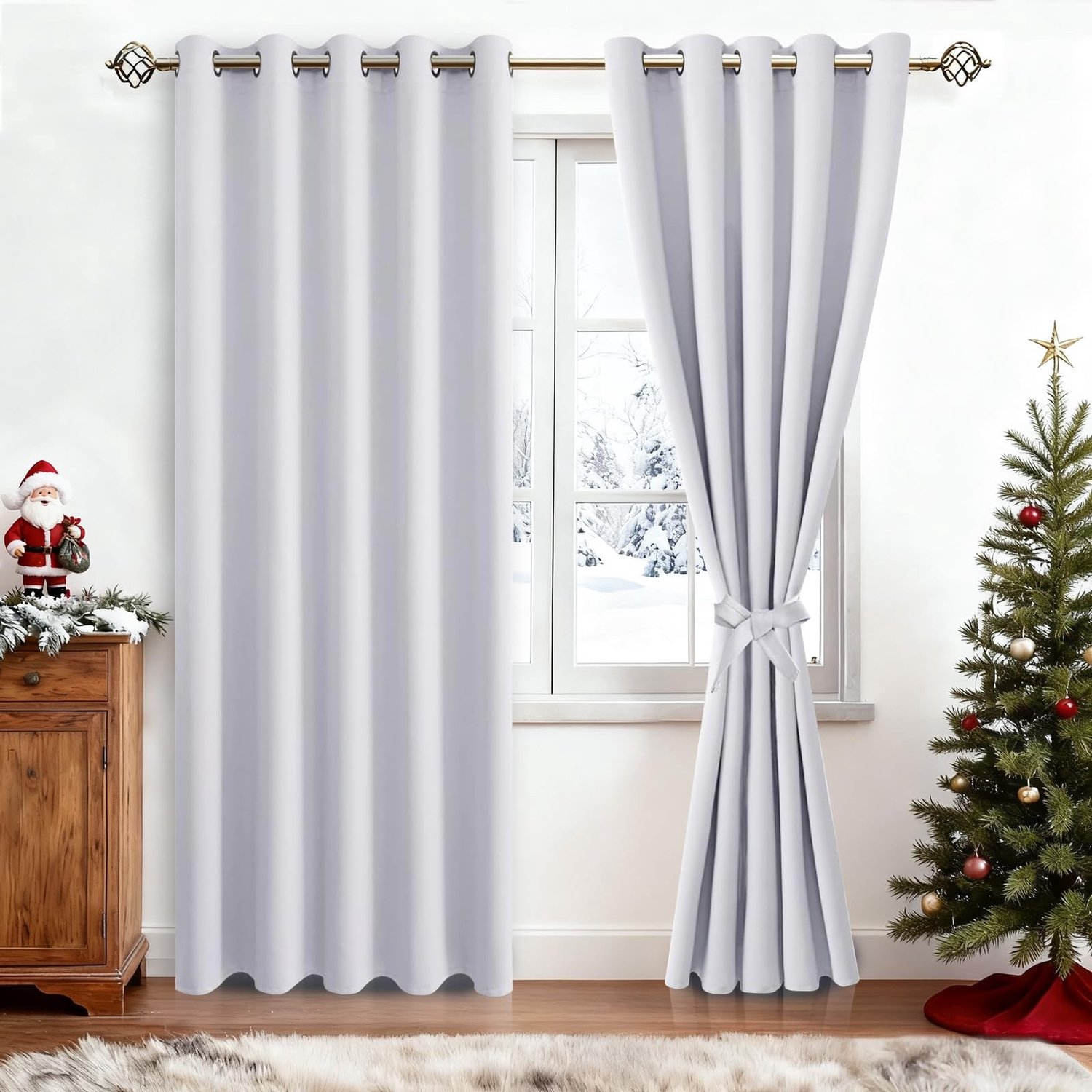 Grijs Witte Blackout Gordijnen met Oogjes 228 x 167 cm