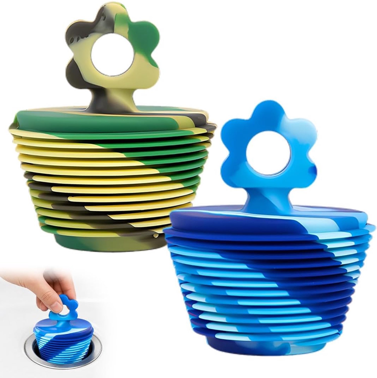 2 Pezzi Tappo Lavandino Bagno, Flessibile E Morbido Durevole, Tappo Lavandino A Spirale Per Doccia, Lavabo, Bagno (Silicone, 2 Pezzi)