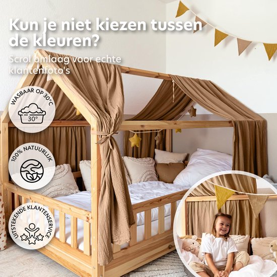 LILIMAUS Huisbed hemeltje met gouden details - bedhemel voor huisbed - 67,5 x 270 cm - mousseline katoen - bruin — afbeelding 5