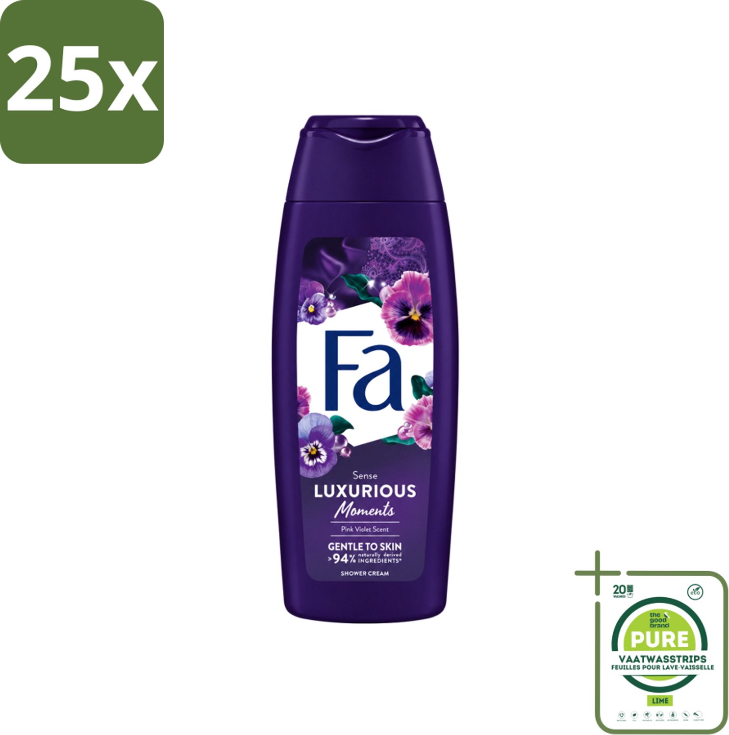 25 x Fa - Luxurious Moments - Douchecrème - Roze Viooltjes - 250 ml - Grootverpakking - Vaatwasstrips - Douchecrème - Roze Viooltjes - Luxe Douchecrème - Huidverzorging - Geur Van Roze Viooltjes