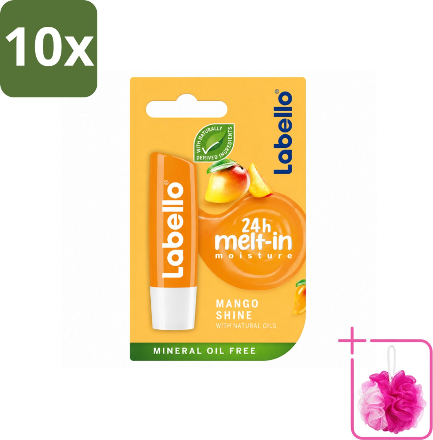 10 x Labello – Lippenbalsem -- Mango Shine – 4,8 g - Bulkverpakking - Lippenbalsem - Douchemop - Mango geur