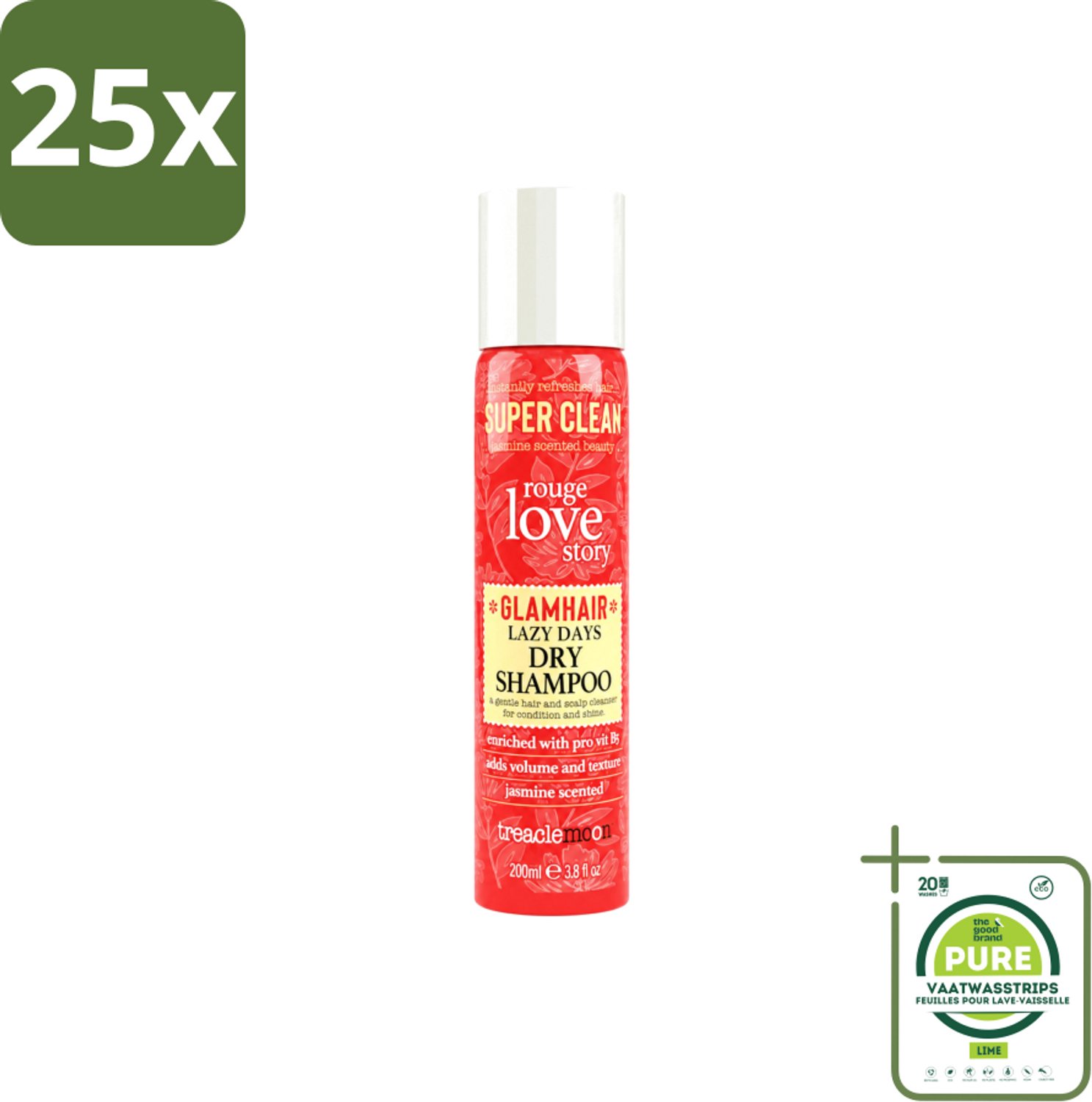 25 x Treaclemoon – Droogshampoo – Rouge Love – 200 ml - Grootverpakking - Vaatwasstrips - Droogshampoo - Haar Verzorging - Haar Frisheid - Haar Volume - Pro-vitamine B