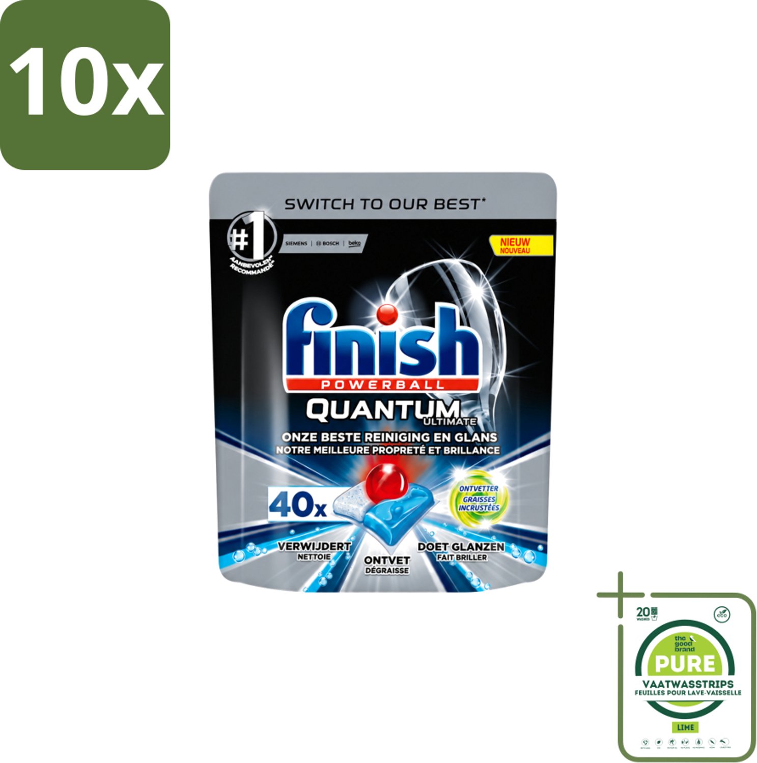 10 x Finish – Vaatwastabletten – Quantum Ultimate Ontvetter – 40 Capsules - Grootverpakking - Vaatwasstrips - Vaatwasmiddel - Vaatwastablet - Ontvetter - Vetverwijderen - Glans