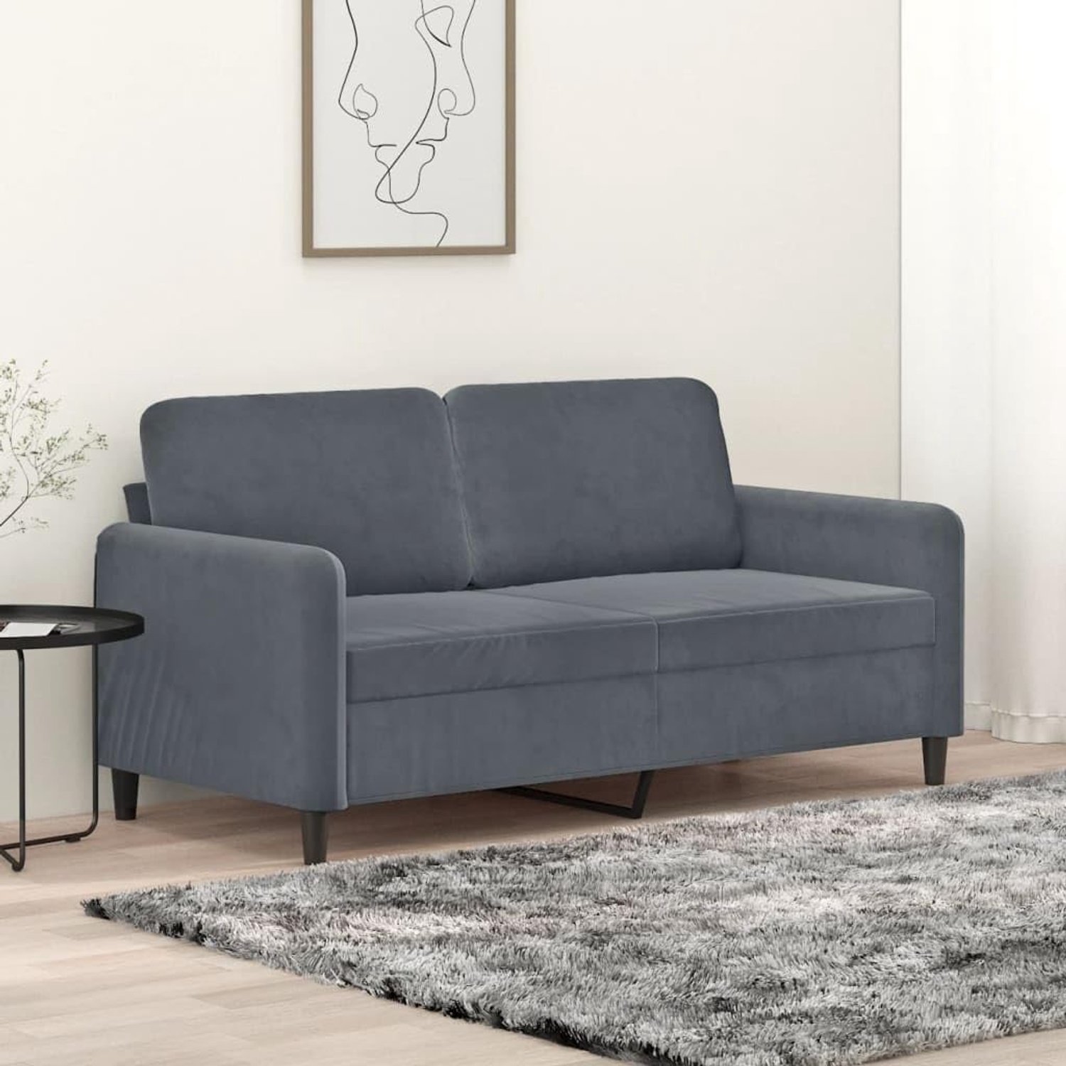 2-zitsbank, donkergrijs, 140 cm, fluwelen stoffen gestoffeerde meubels met metalen frame, zacht velours zitcomfort voor woonkamer, robuust design en comfortabele bekleding, modern