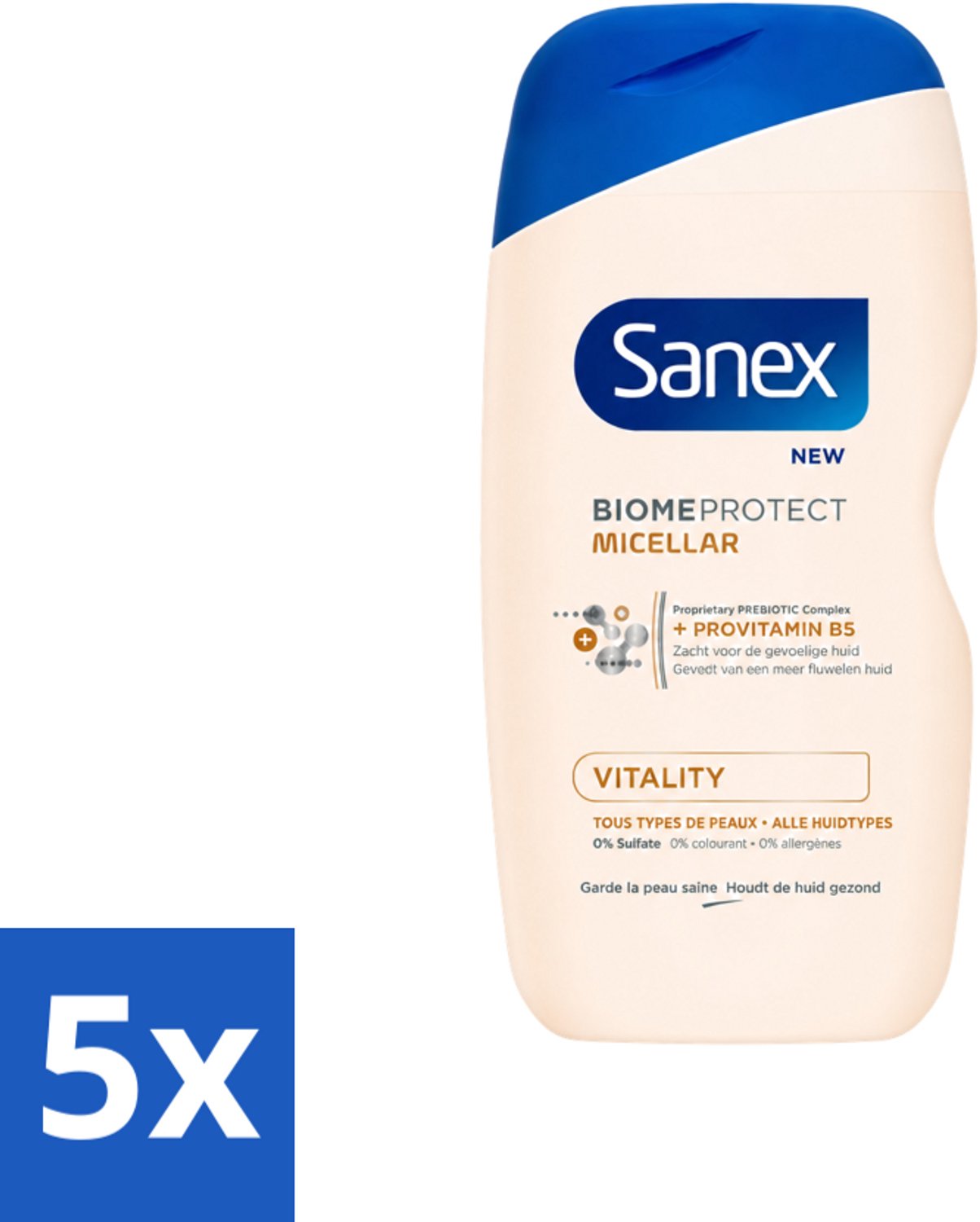 5 x Sanex - BiomeProtect Micellair - Douchegel - Vitaliteit - 0% Sulfaat - Alle Huidtypes - 400 ml - Voordeelverpakking - 5 stuks
