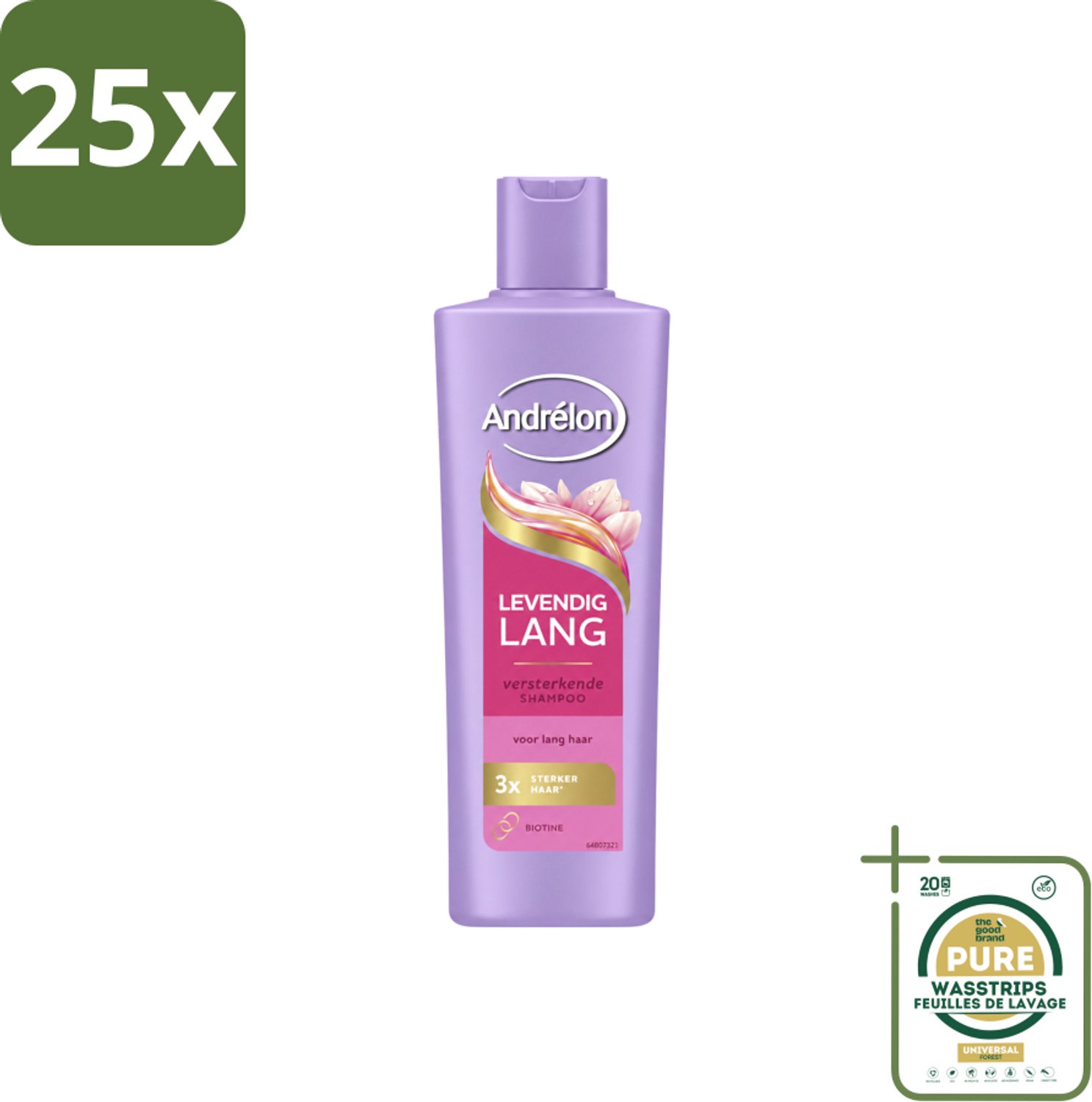 25 x Andrélon – Shampoo – Levendig Lang – 250 ml - Wasstrips - Haarversterken - Lang Haar Verzorgen - Biotine Shampoo - Haarbreuk Voorkomen - Gezond Haar