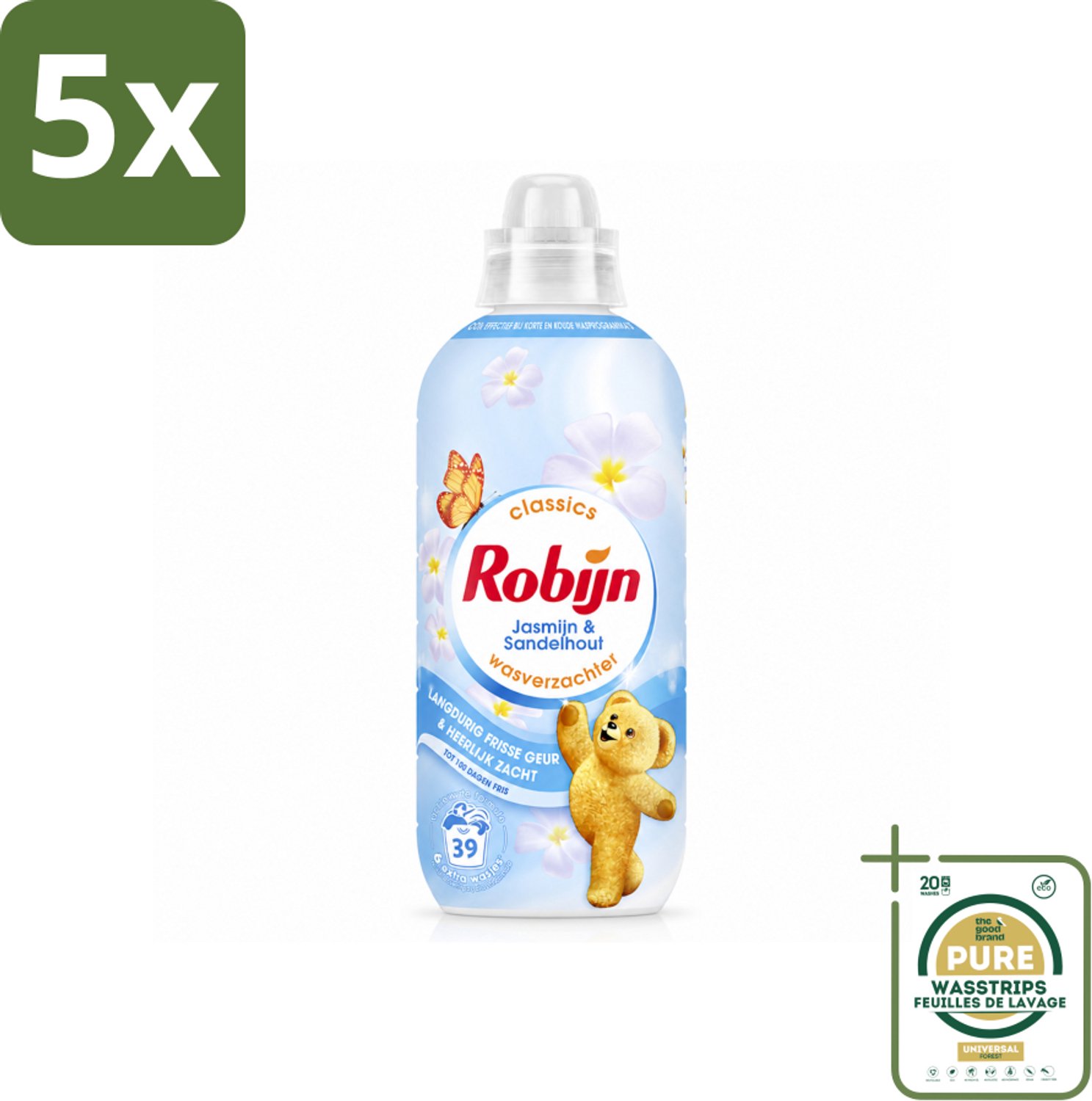 5 x Robijn – Wasverzachter – Jasmijn & Sandelhout – 780 ml - Wasstrips - Wasverzachter Jasmijn En Sandelhout - Wasverzachter Voor Kleding - Wasverzachter Met Geur - Wasverzachter Voor Linnen - Wasverzachter Voor Kast