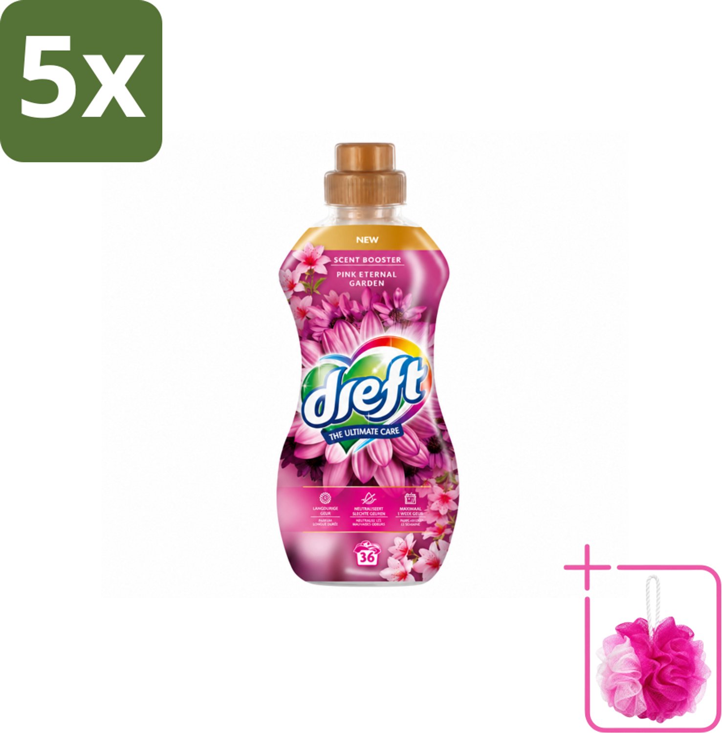 5 x Dreft – Pink Eternal Garden – Vloeibare Geurbooster – 720 ml – 36 wasbeurten - Bulkverpakking - Wasmiddel poeder - Douchemop - Frisheid was