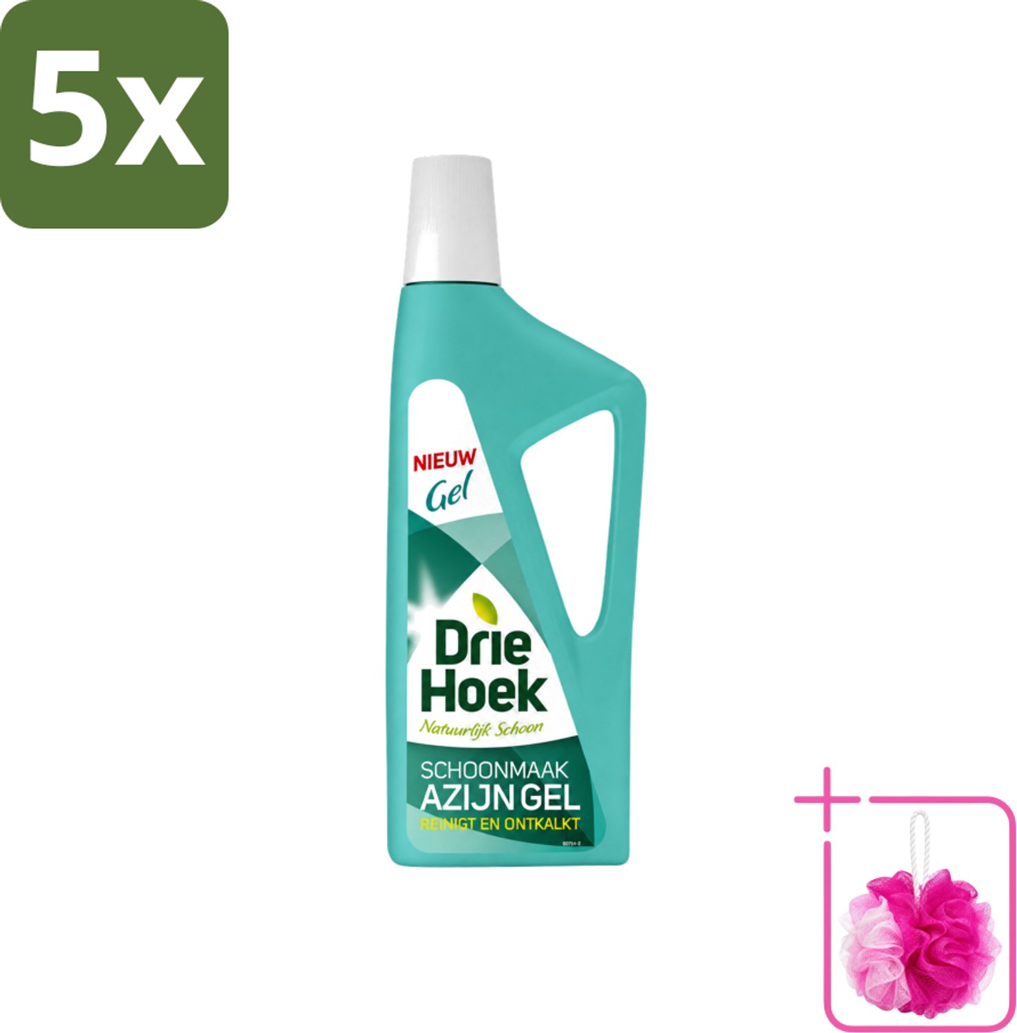 5 x Driehoek – Azijngel – 725 ml - Bulkverpakking - Ontkalken - Douchemop - Kalkaanslag