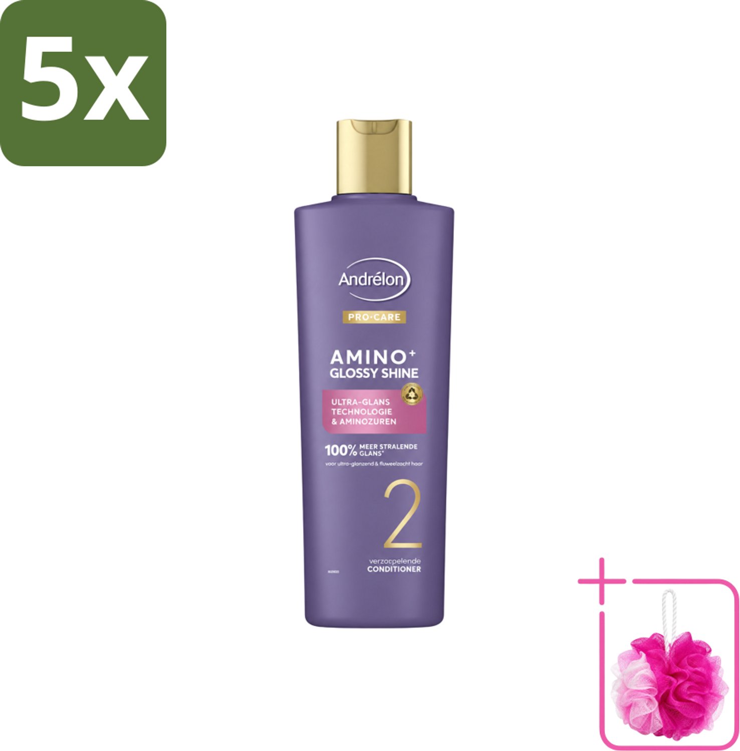 5 x Andrélon – Conditioner – Pro Care Amino+ Glossy Shine – 250 ml - Bulkverpakking - Haar glans - Douchemop - Aminozuren