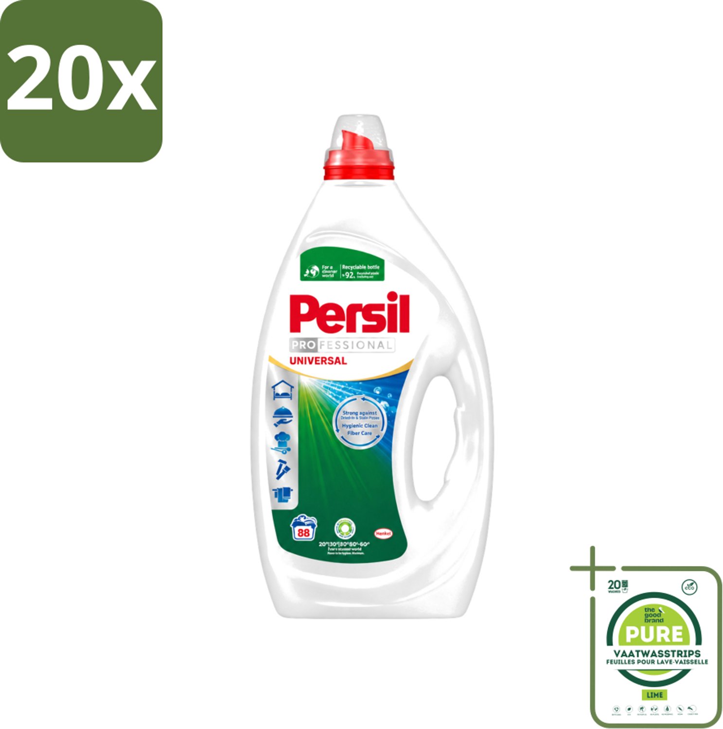 20 x Persil Professional - Universal - Vloeibaar Wasmiddel - Witte en Gekleurde Was - 88 Wasbeurten - Grootverpakking - Vaatwasstrips - Wasmiddel - Wasmachine - Vlekverwijdering - Frisheid - Wasgoed