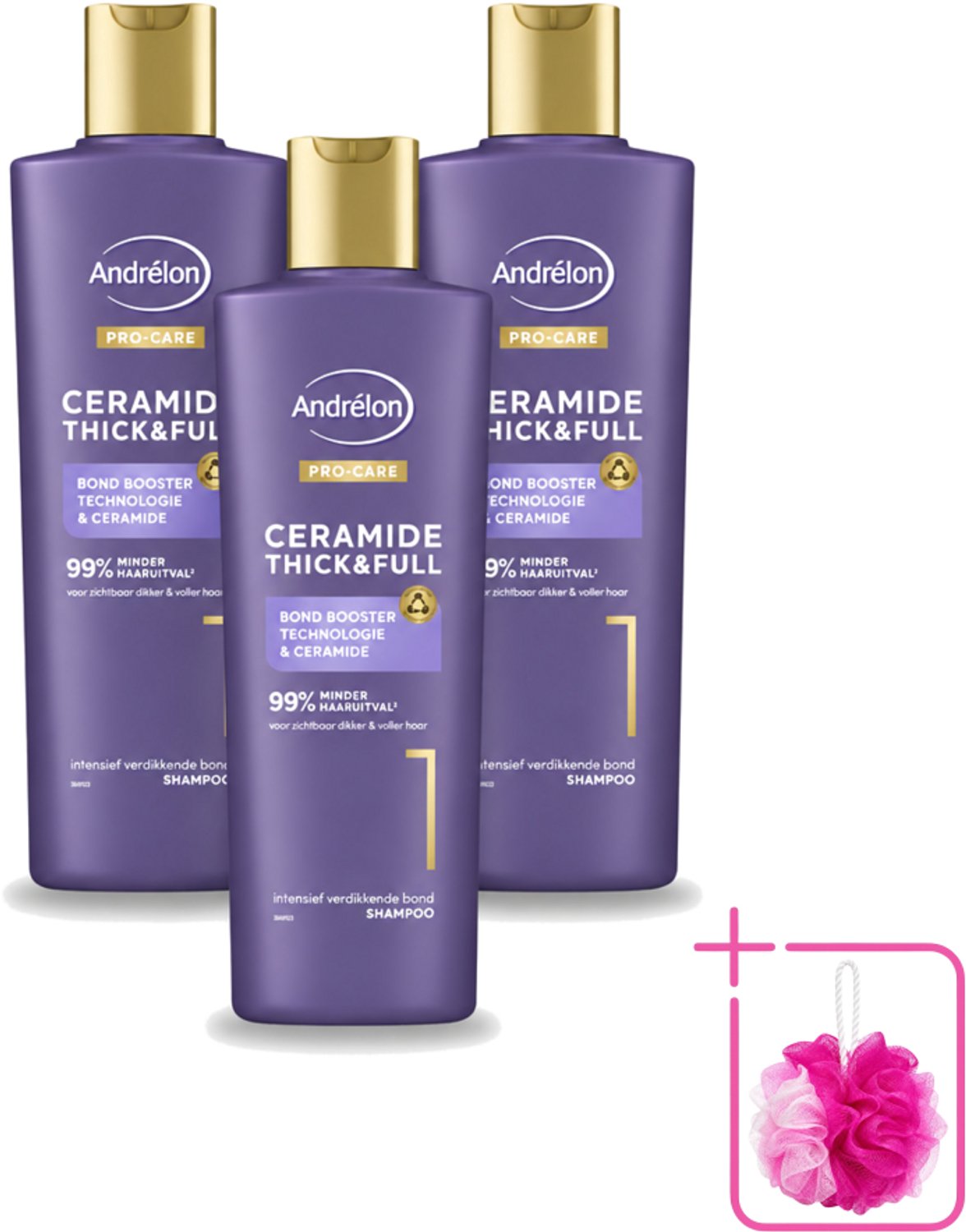 3 x Andrélon – Shampoo – Pro Care – 250 ml - Bulkverpakking - Dikker haar - Douchemop - Versterkt haar