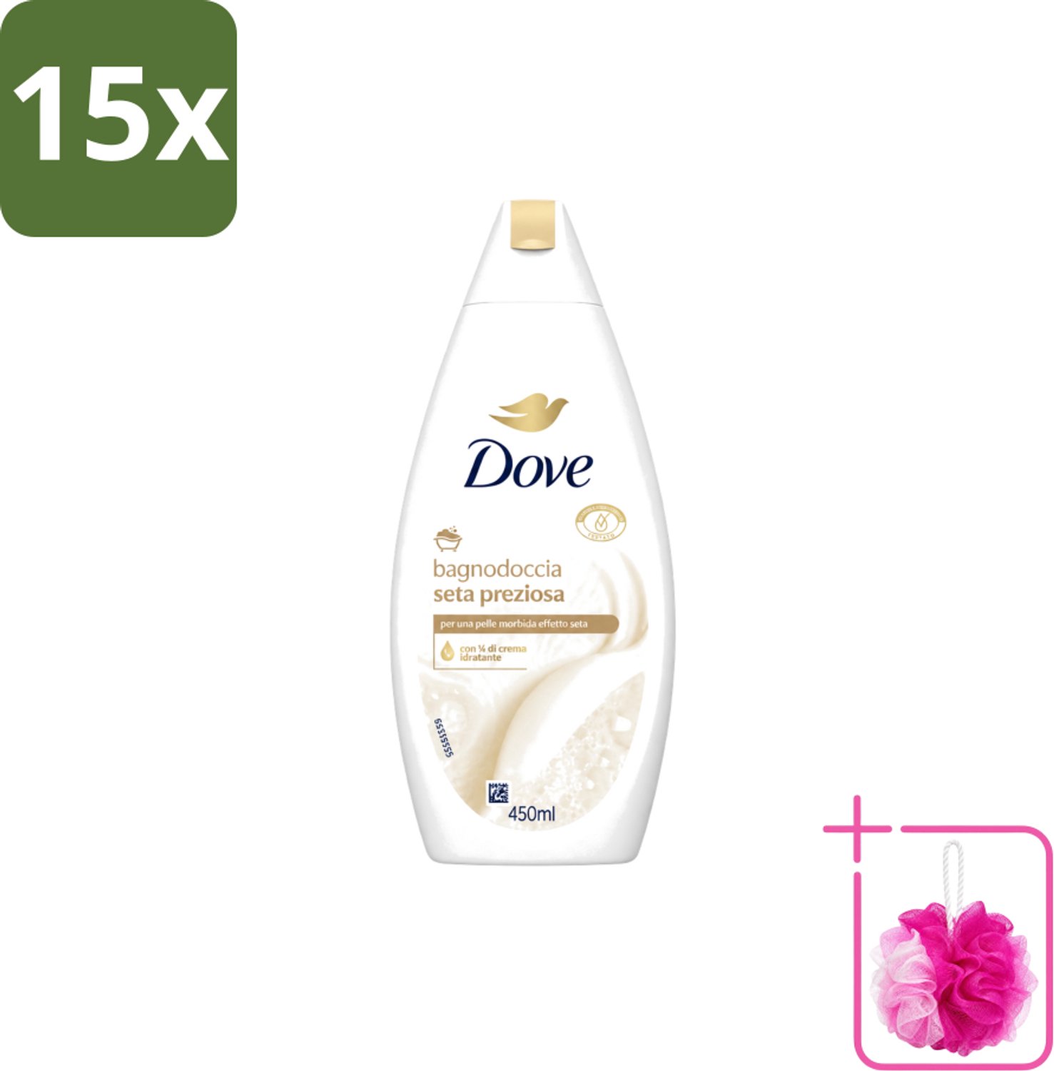 15 x Dove – Douchegel – Nourishing Silk – 450 ml - Bulkverpakking - Douchegel zijdezacht - Douchemop - Huid verzorging