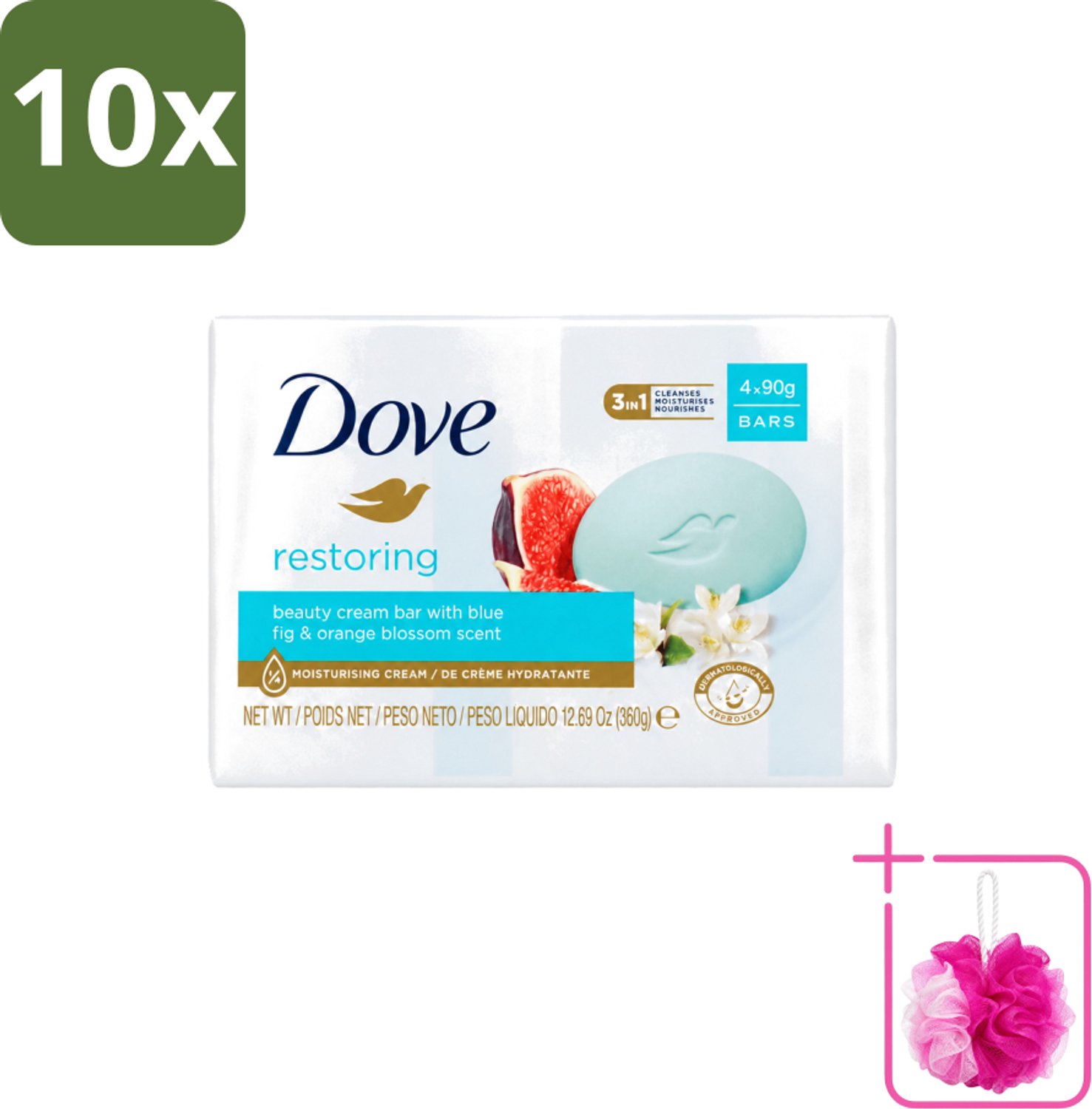 10 x Dove – Zeep – Go Fresh Restore – 4 x 90 g - Bulkverpakking - Zeep - Douchemop - Handen reinigen