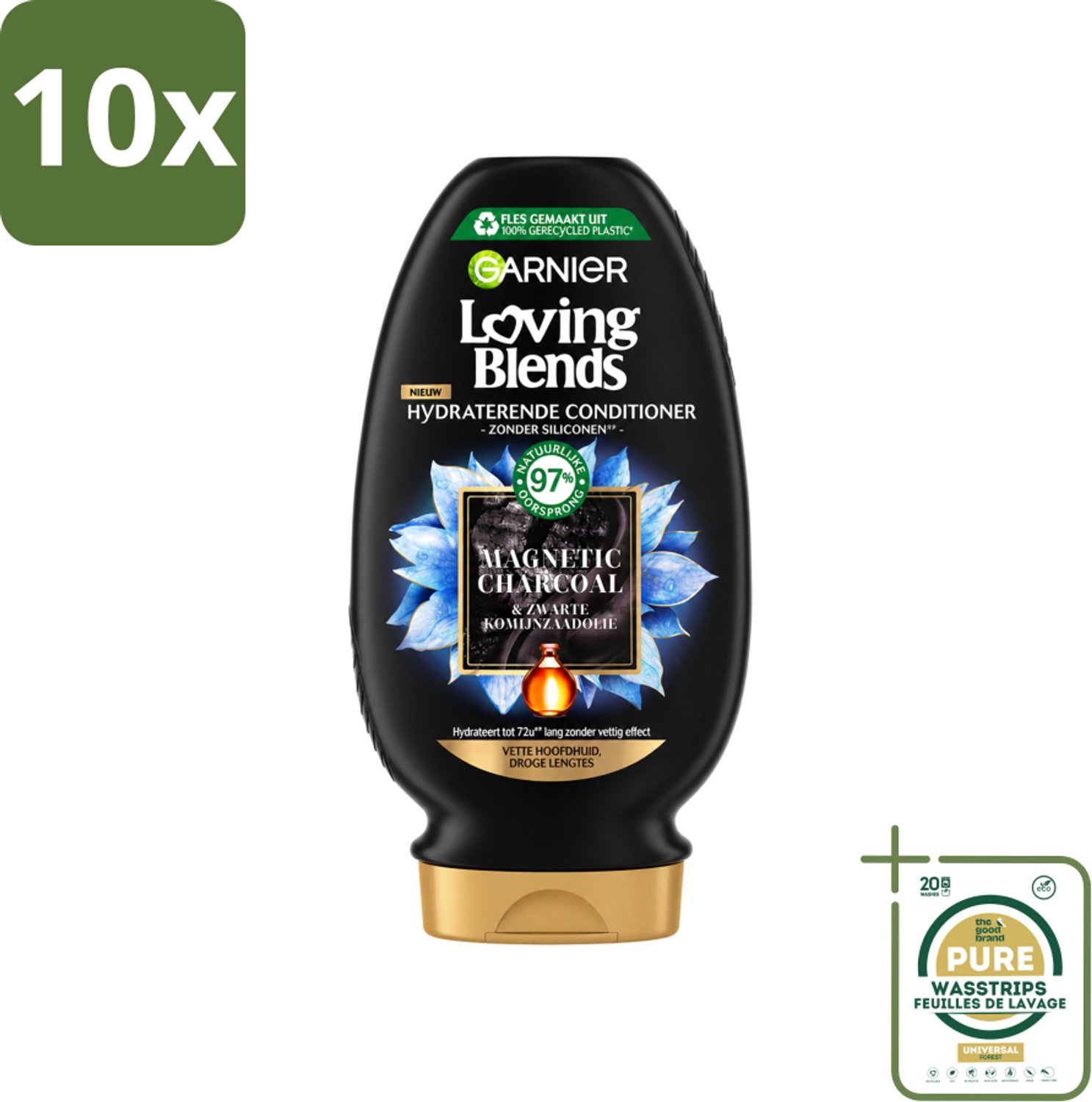10 x Garnier - Loving Blends - Conditioner - Magnetic Charcoal - Vette Hoofdhuid & Droge Lengtes - 250 ml - Wasstrips - Vette Hoofdhuid - Droge Lengtes - Conditioner - Zuiverende Conditioner - Hydraatende Conditioner