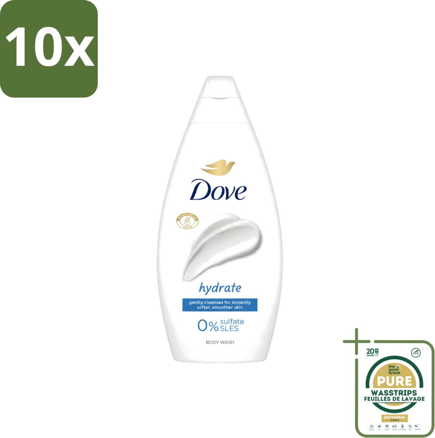 10 x Dove – Douchegel – Hydrate – 450 ml - Wasstrips - Douchegel Hydrate - Hydraterende Douchegel - Zachte Huid - Mild Reinigen - Huid Verzorgen