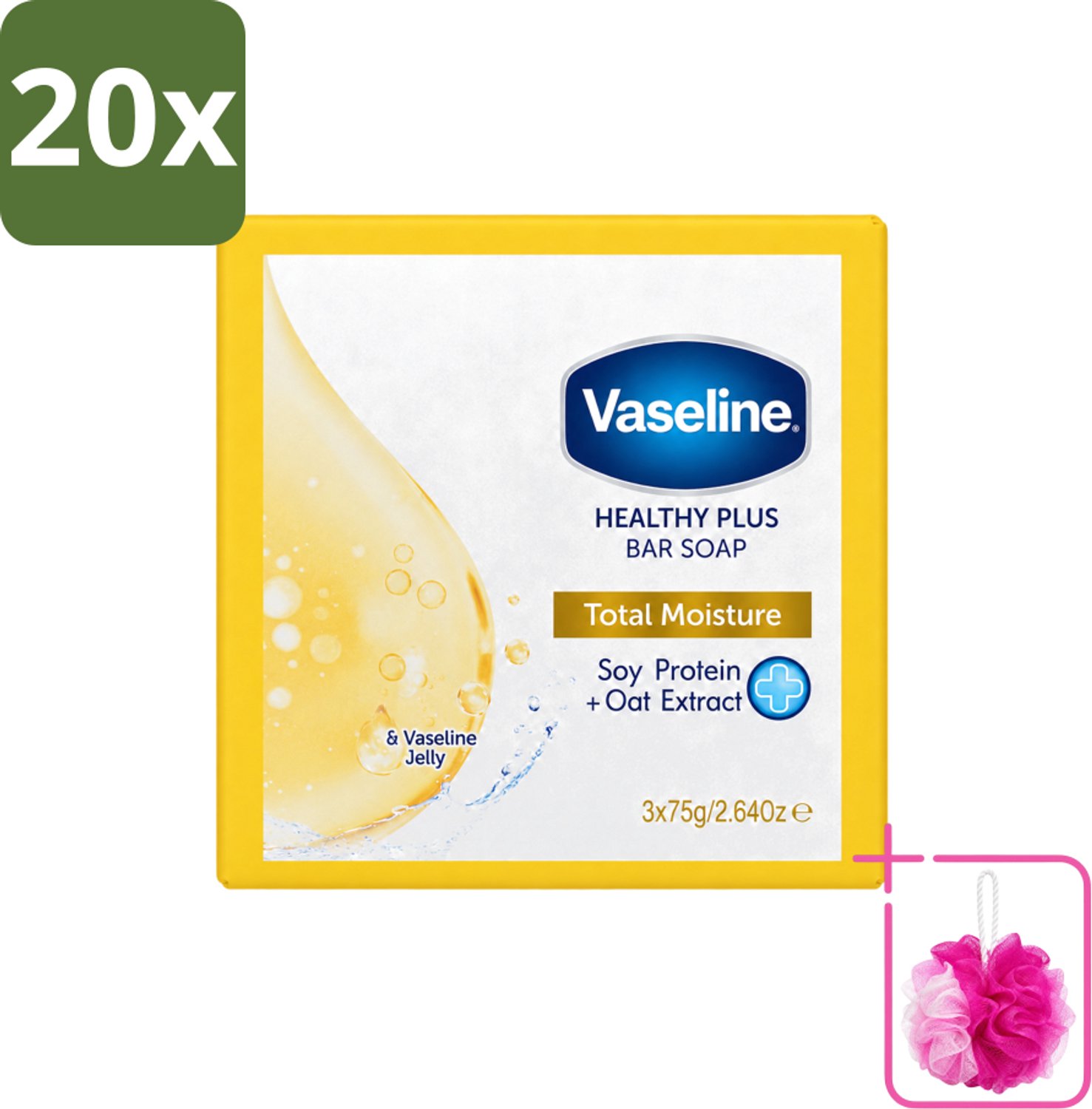 20 x Vaseline - Total Moisture - Zeeptablet - Healthy Plus - 3x75 g - Bulkverpakking - Zeep - Douchemop - Huidverzorging