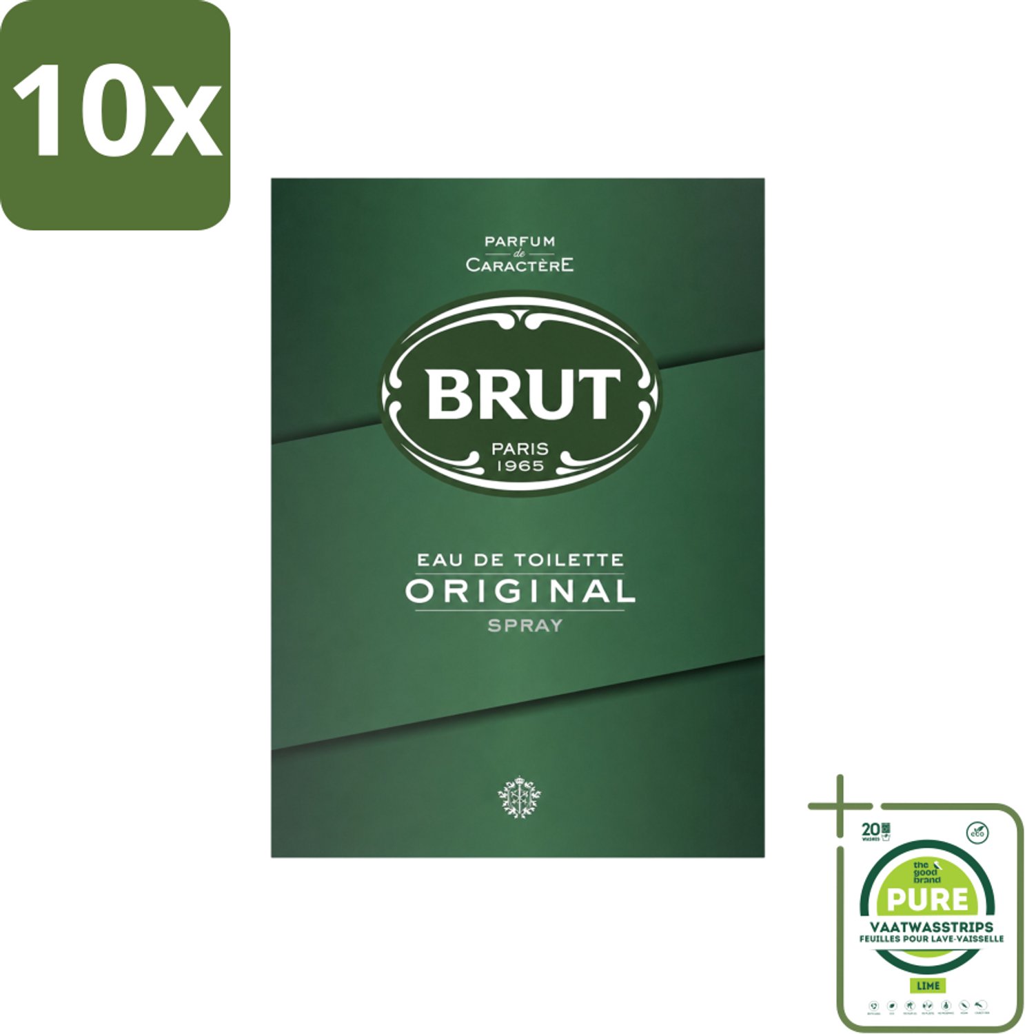 10 x Brut – Eau de Toilette – Original – 100 ml - Grootverpakking - Vaatwasstrips - Brut Original - Eau De Toilette - Geur - Parfum - Lavendel