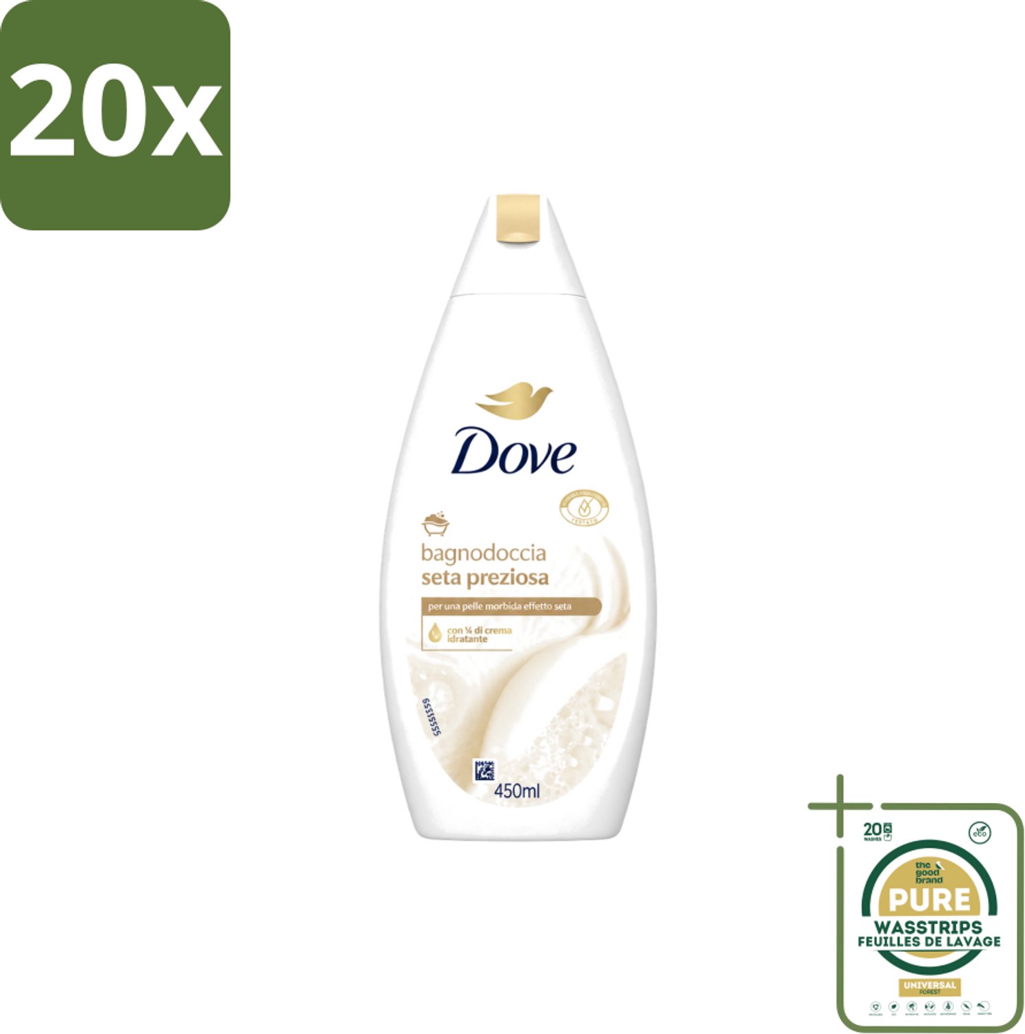 20 x Dove – Douchegel – Nourishing Silk – 450 ml - Wasstrips - Douchegel - Zijdezachte Huid - Verzorgende Douchegel - Mild Reinigen - Huid Verzorgen