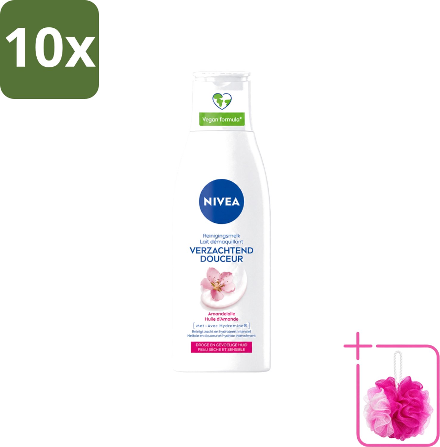 10 x Nivea - Gezichtsreiniger - Droge en Gevoelige Huid - Amandelolie - Hydramine - 200 ml - Bulkverpakking - Gezichtsreiniger - Douchemop - Droge huid