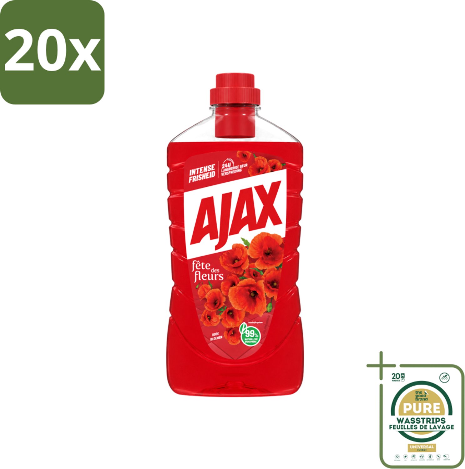 20 x Ajax - Allesreiniger - Fête des Fleurs - Intense Frisheid - Langdurige Geurverspreiding - 1 L - Wasstrips - Allesreiniger - Reinigingsmiddel - Frisheid - Geur - Natuurlijke Reiniging