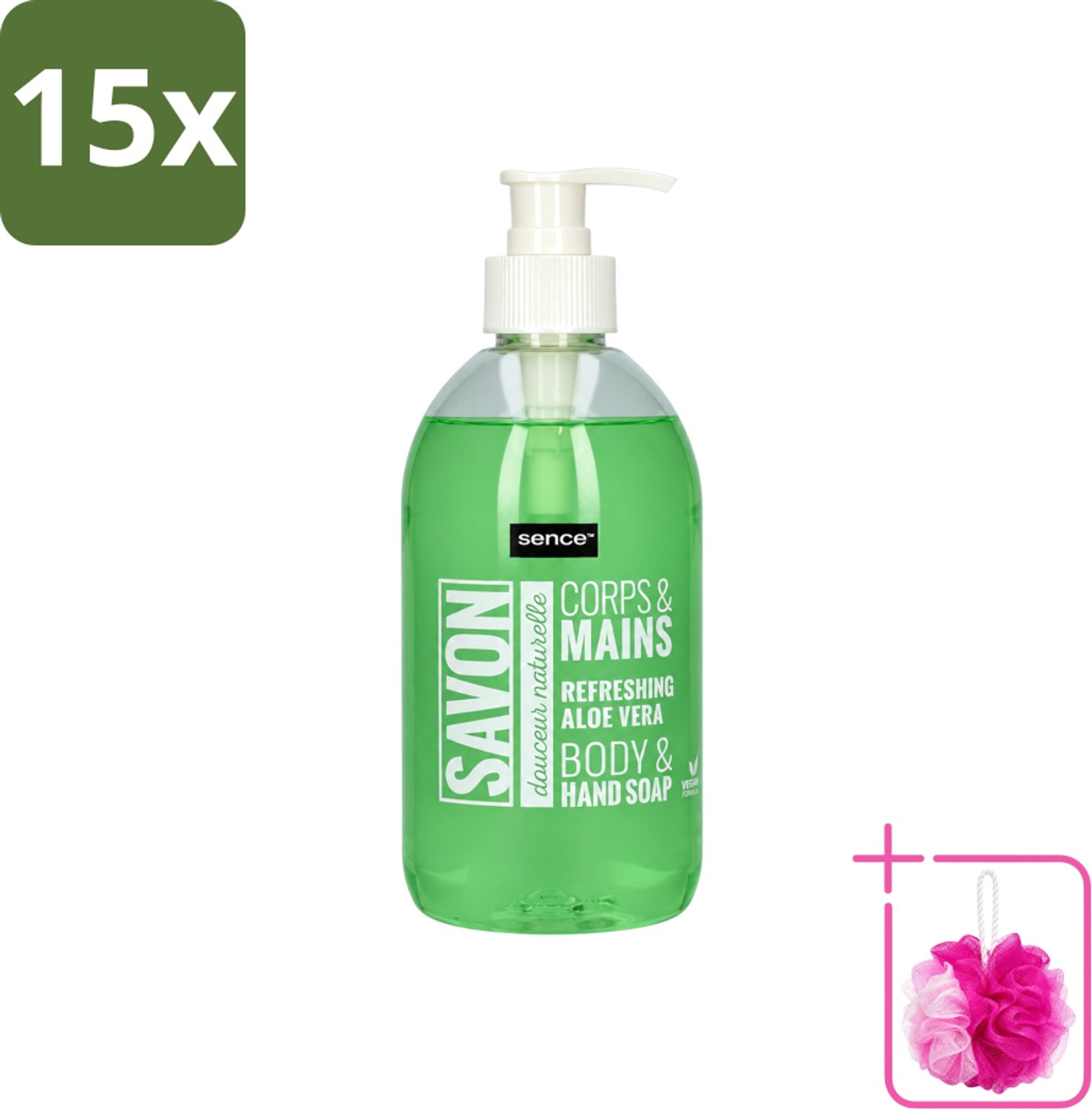 15 x Sence - Refreshing Aloe Vera - Handzeep - Savon - 500 ml - Bulkverpakking - Aloe Vera Handzeep - Douchemop - Handverzorging