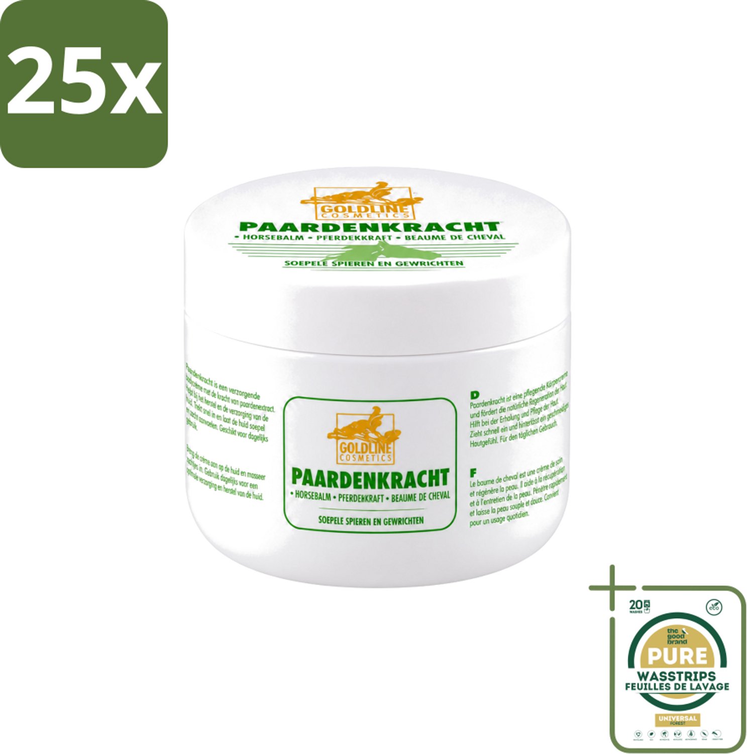 25 x Goldline - Bodycrème - Paardenkracht - Herstel & Verzorging - 250 ml - Wasstrips - Bodycrème - Herstel - Huidverzorging - Spierherstel - Hydratatie