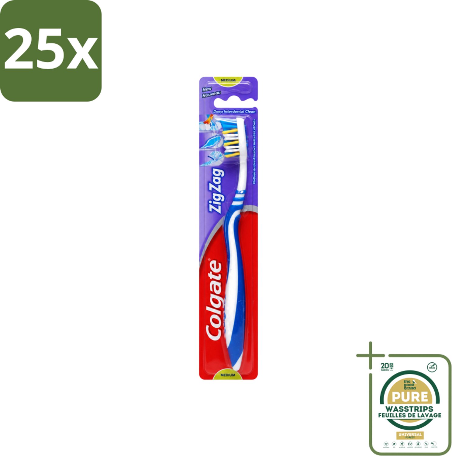 25 x Colgate - Tandenborstel - ZigZag Medium - 1 Tandenborstel - Wasstrips - Tandenborstel - Reiniging - Tandplak - Tandenborstel Zigzag - Tandenborstel Medium